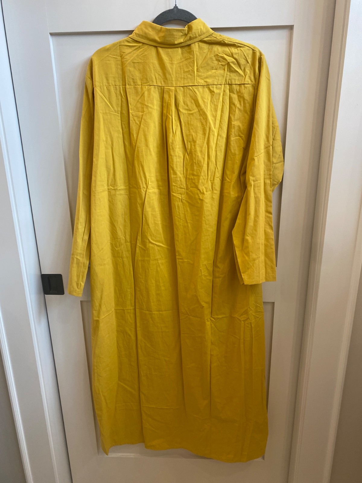Women’s Medium Mustard Yellow Button Front Shirt Dress Collared Long Sleeve