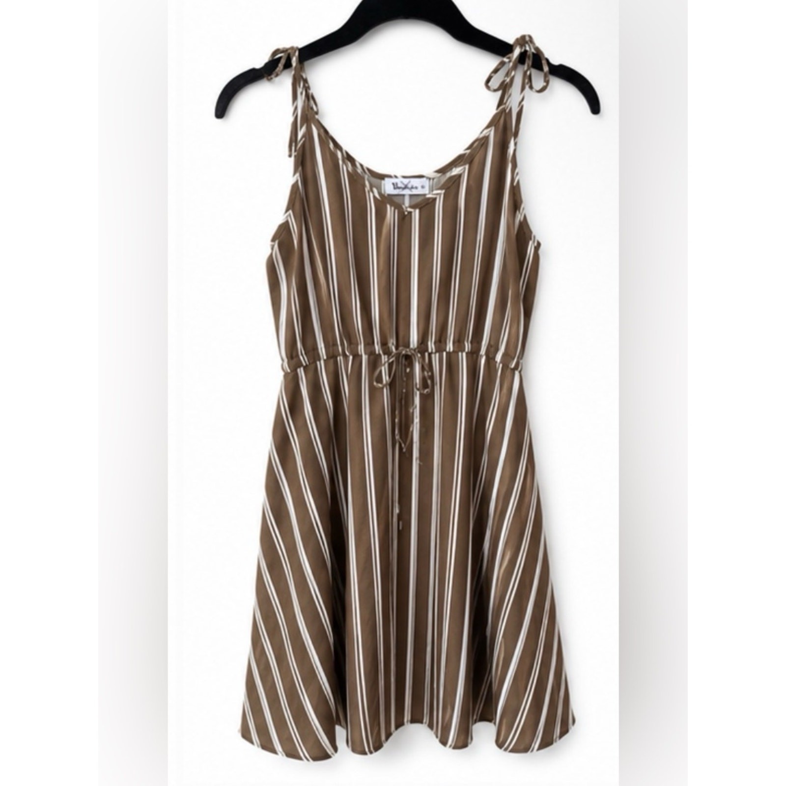 Vernacular Army Green Striped Tie Strap Dress – Size Medium