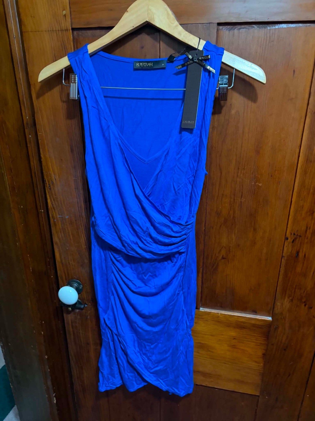 NWT SuperTrash Women’s Ocean Blue Dama Flash Ruched Bodycon Dress $115 Small