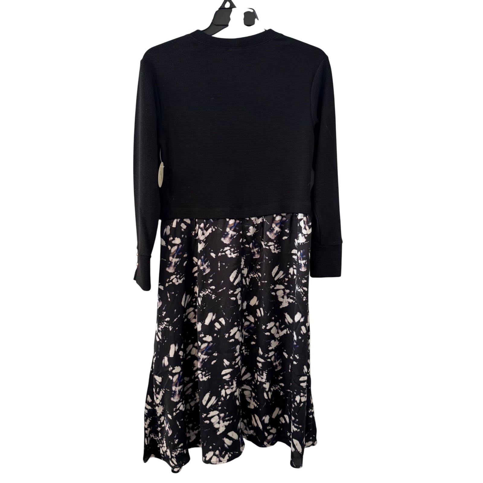 Chenault Sz L Black Long Sleeve Top & Patterned Midi Skirt Dress.NWT