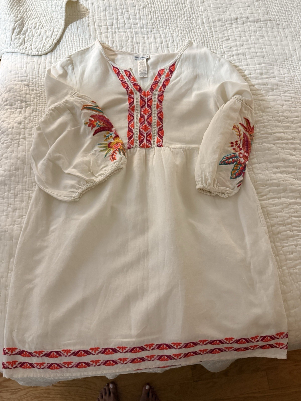 Tommy Bahama St Lucia Linen Cover-up Dress Embroidered with Pockets