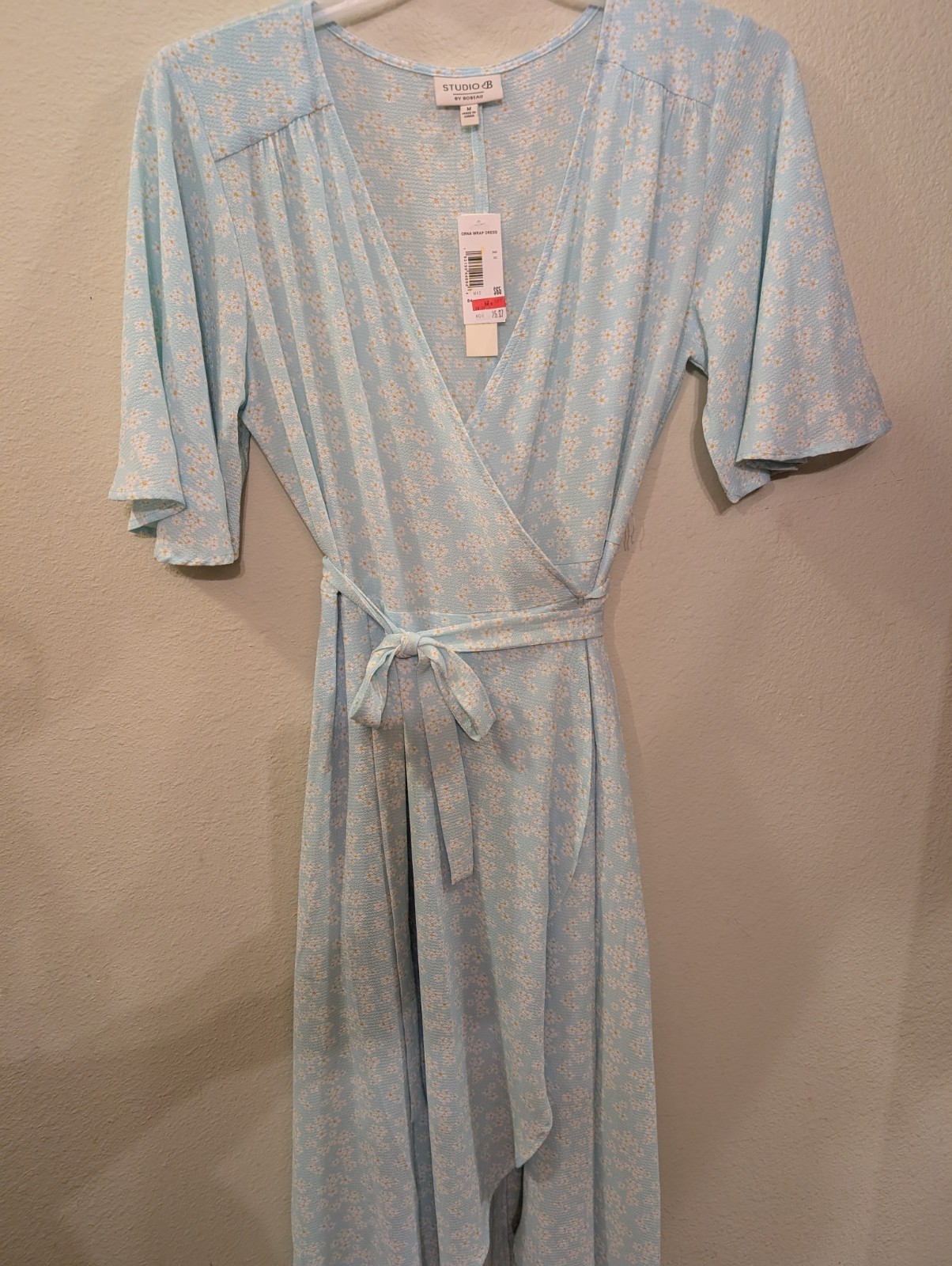 Studio M Wrap Around Dress Medium, NWT Polyester Blend, Front Flounce W/Belt
