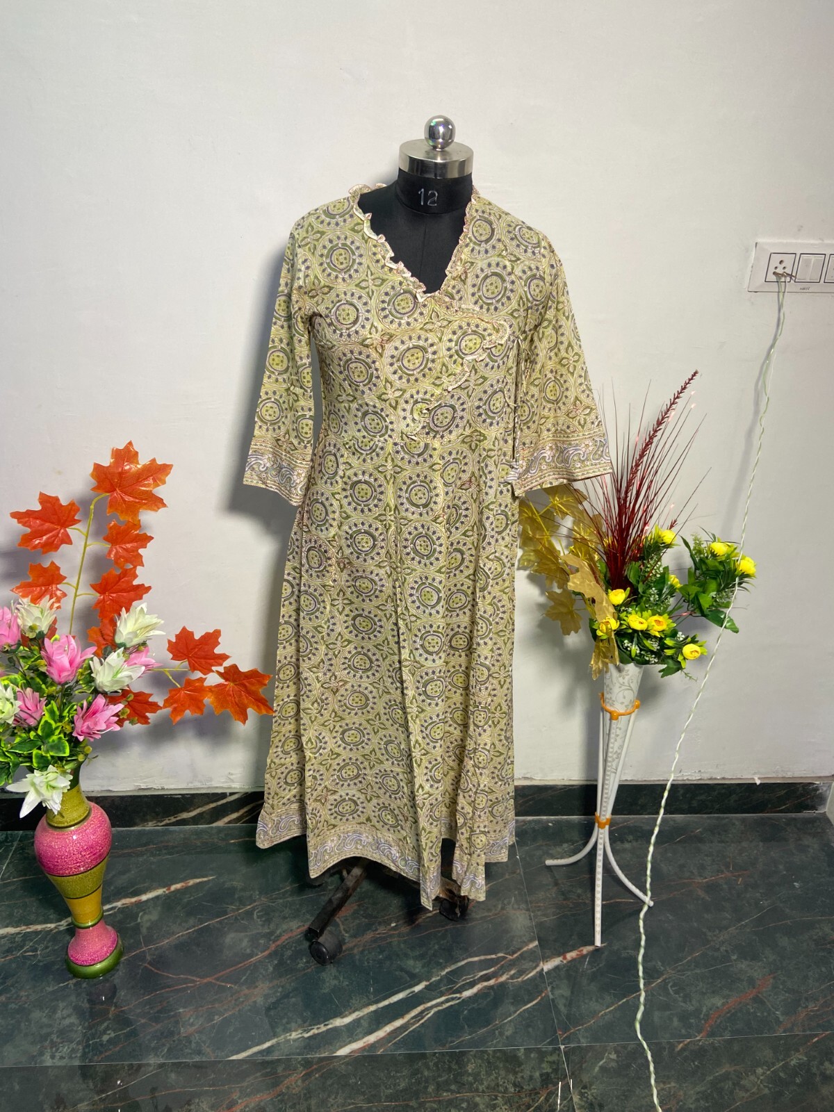 Hand Block Floral AAA Quality Dress New Petain Night Dress Suit maxi 100% Cotton