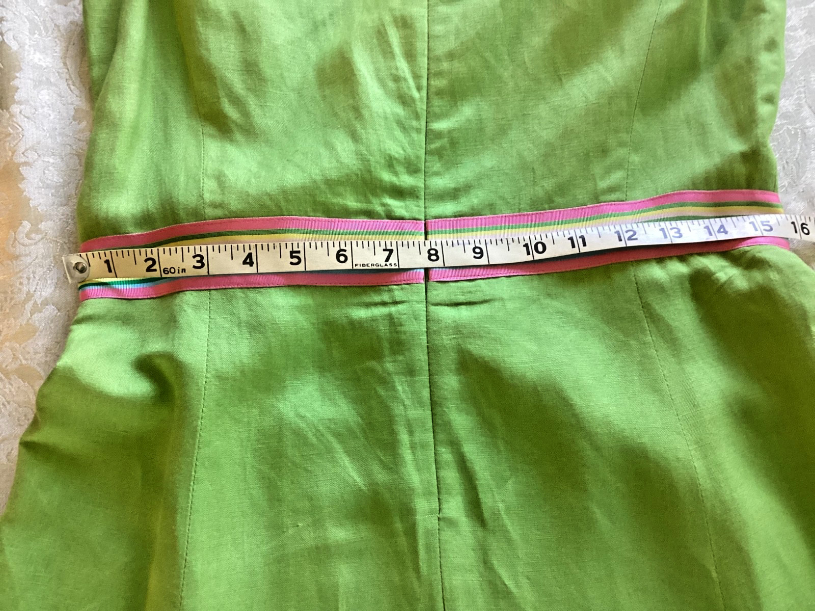 CYNTHIA HOWIE Womens Linen/Rayon Lined Sleeveless Double Slit LIME GREEN Dress 8