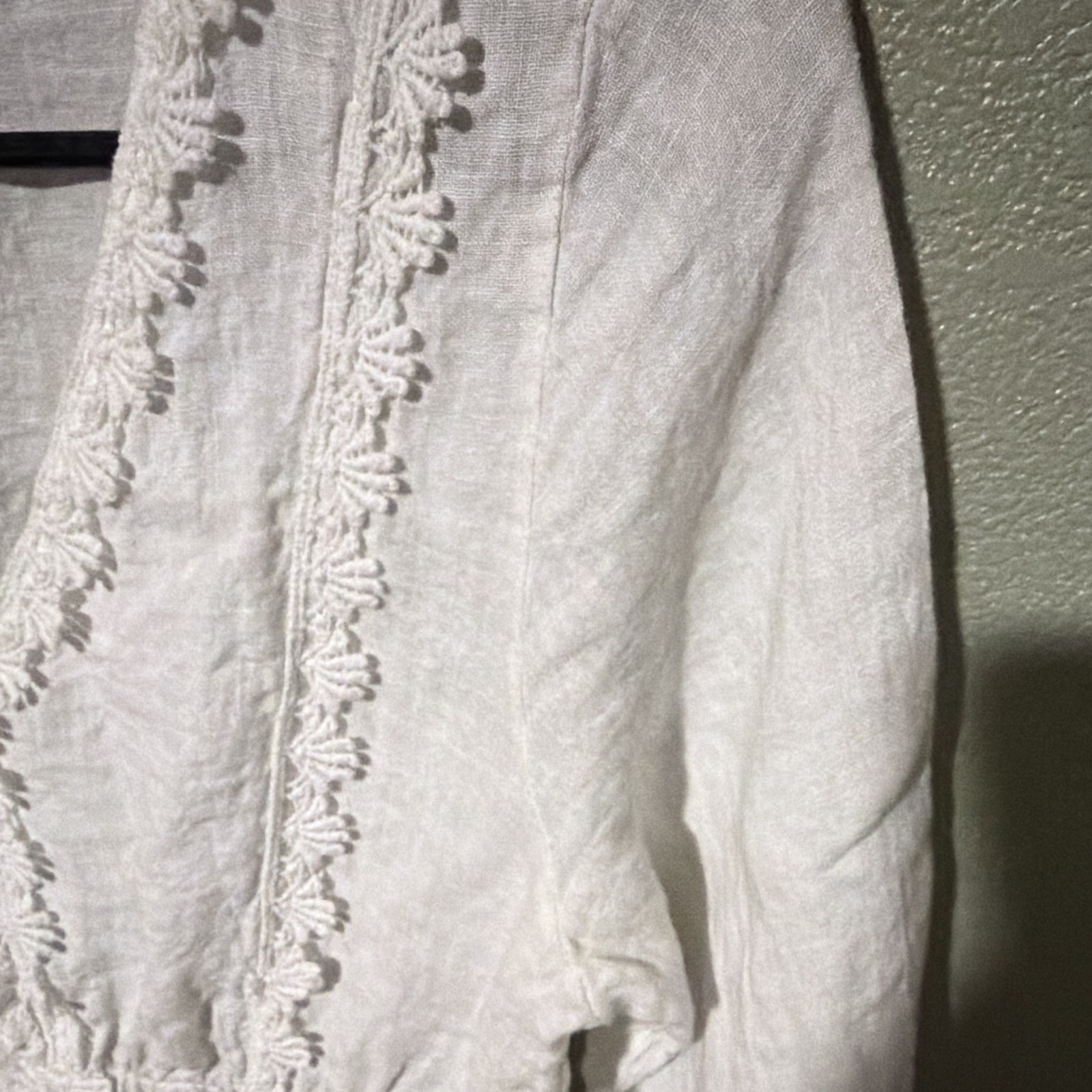 Valentina Naldi White Linen V-Neck Embroidered Lace dress S ART.9209