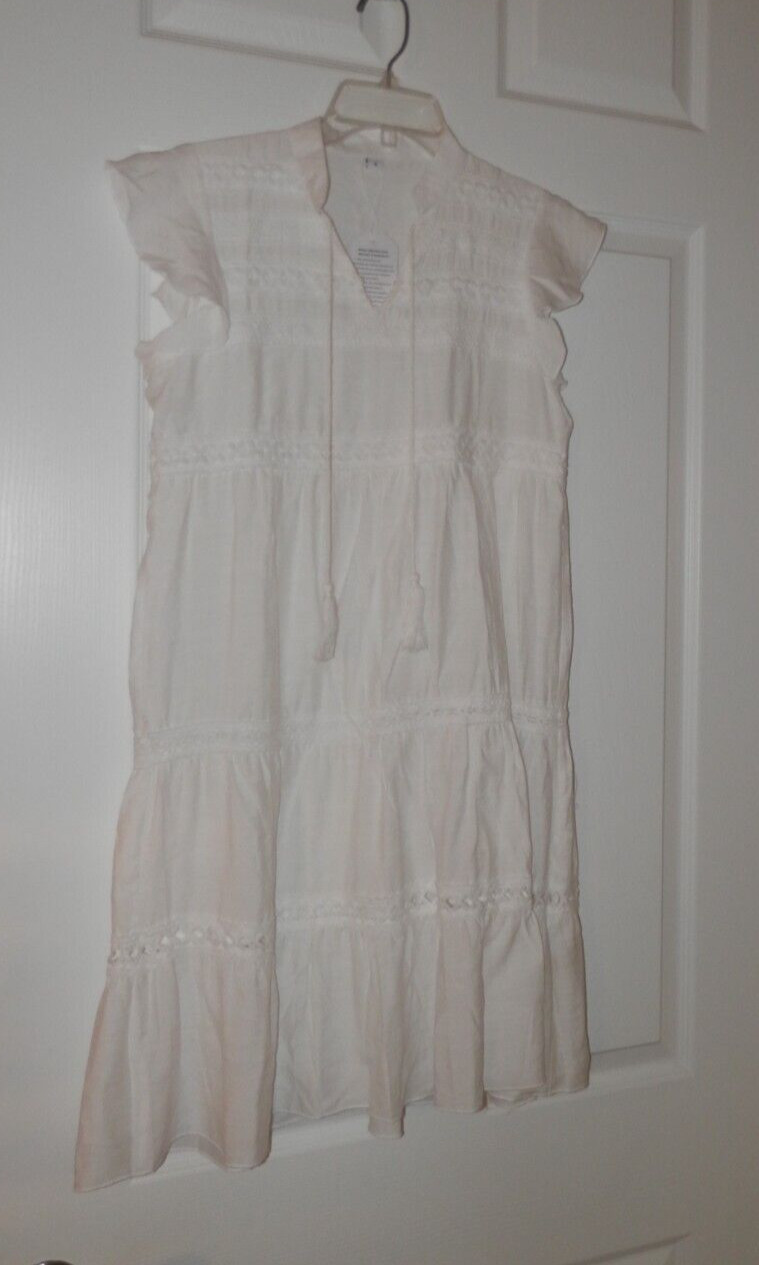 NWT Made With Love Womens White Casual Dress Lace, Tassel Details Small SG