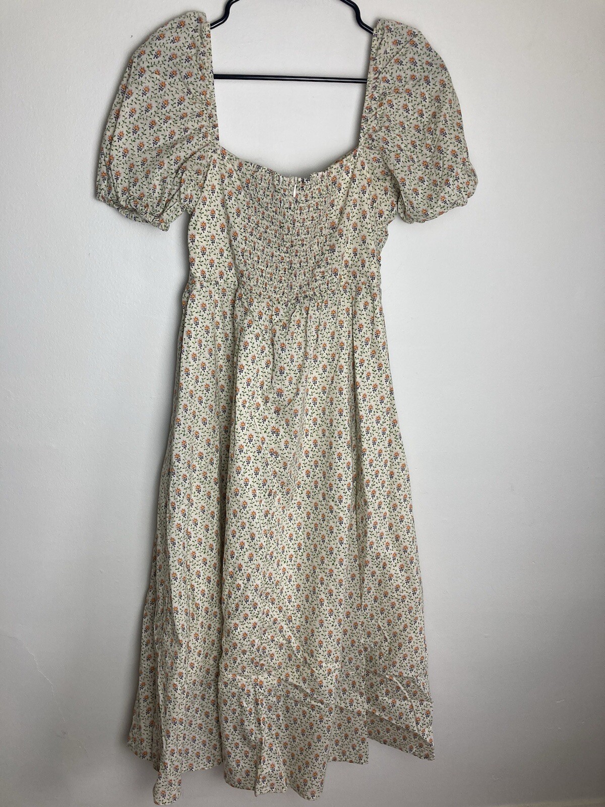 O.p.t. River Sweetheart Midi Dress Puff Sleeve Large Floral Cottage Cottagecore