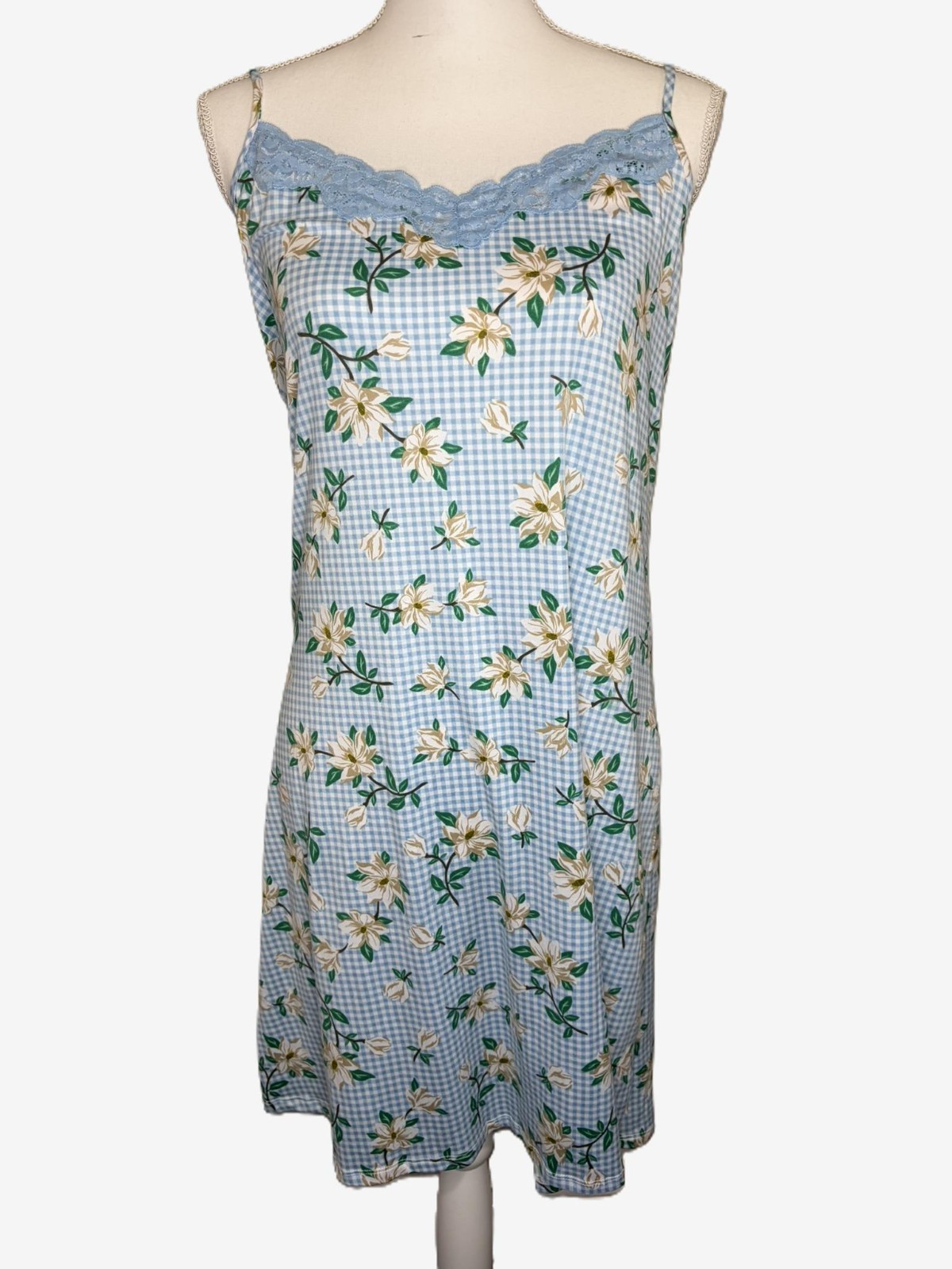 Draper James Dress Womens Medium Blue Gingham Magnolia Floral Southern Preppy
