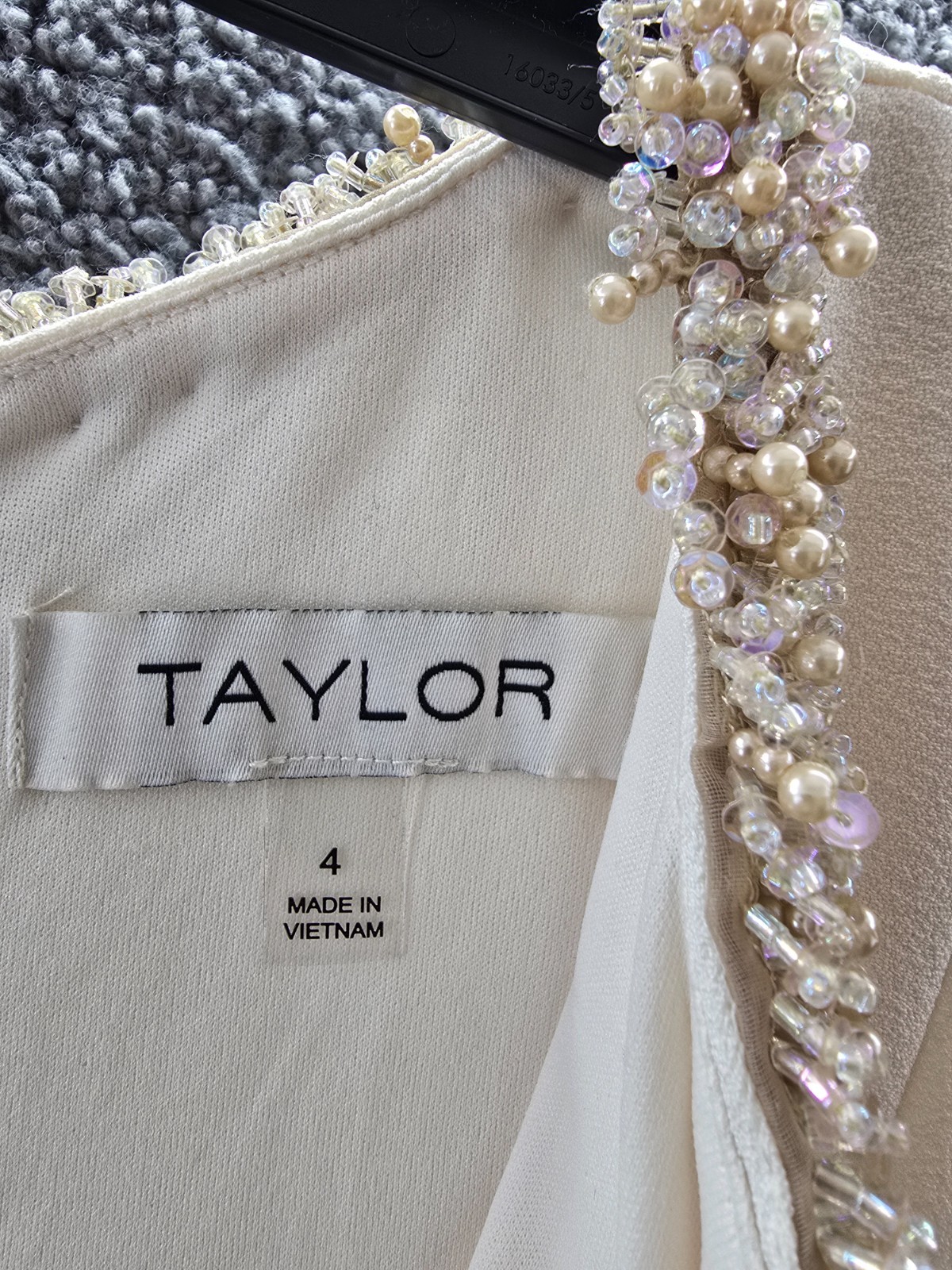 Taylor Embellished Fit & Flare Dress Women’s 4 Ecru Sleeveless Back Zip Closure