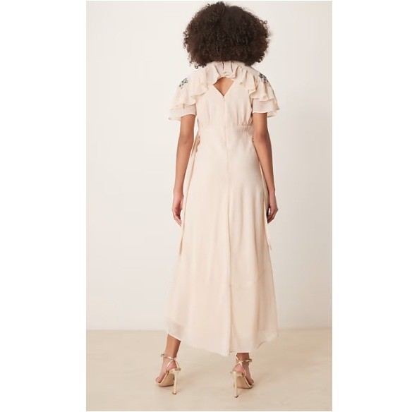 Hope & Ivy Women’s Cream Embroidered V-Neck Tiered Skirt Midi Dress Size 10 NWT