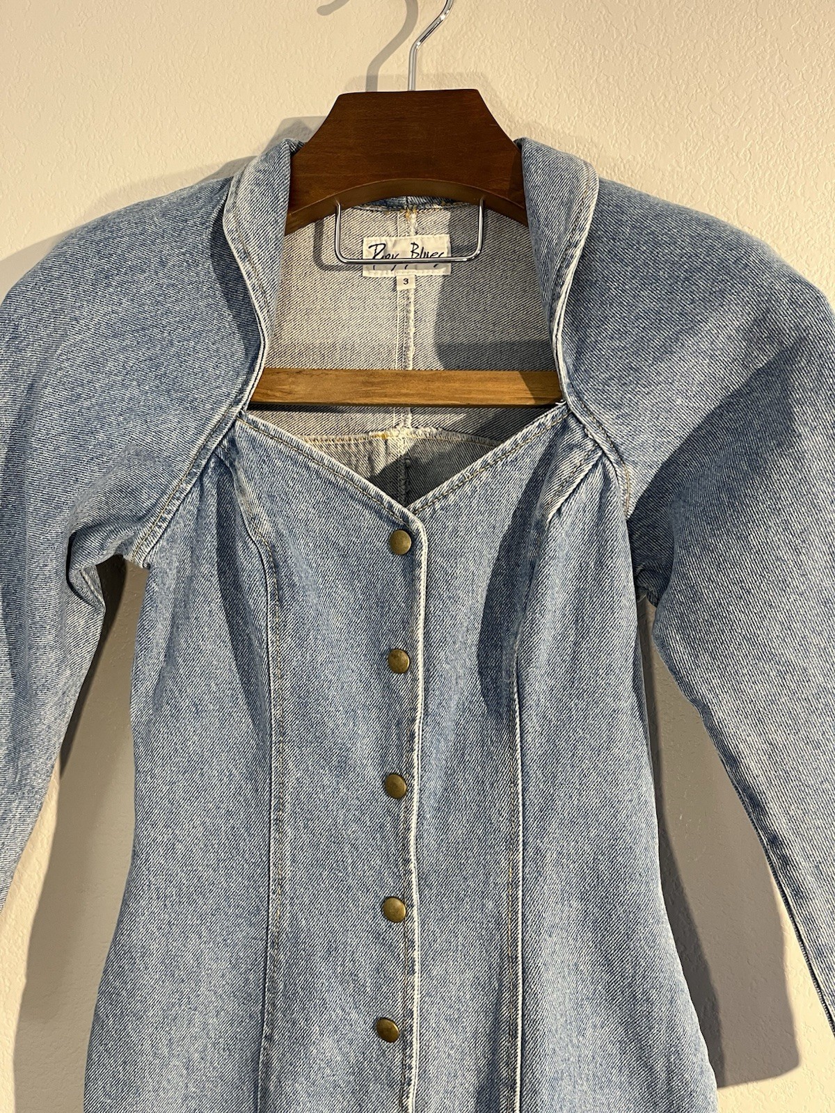 Paris Blues 80s 90s Vintage Light Denim Jean Snap Closure Bodycon Dress Size 3