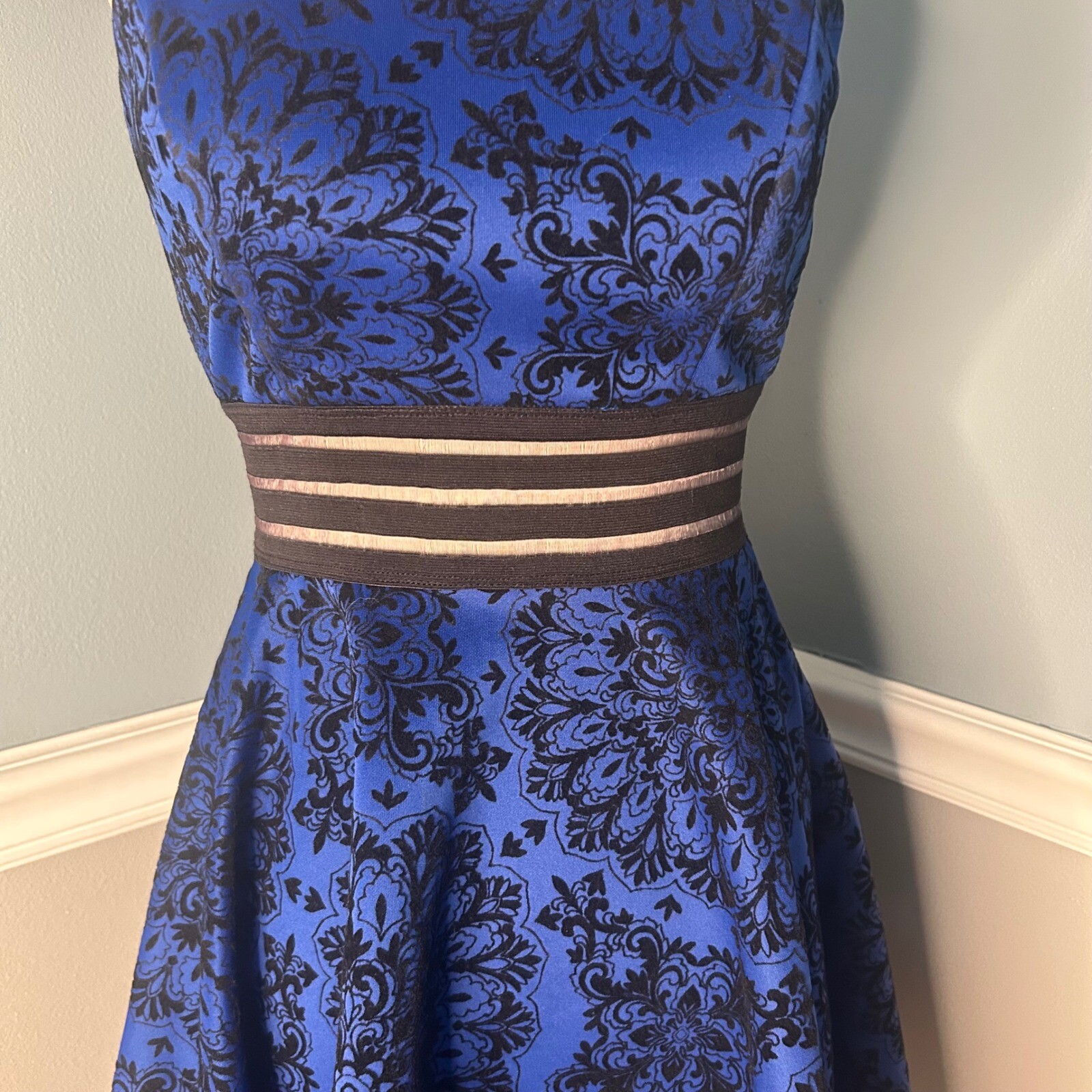 City Studio Party Dress Fit and Flare Sleeveless Blue Black Size 1