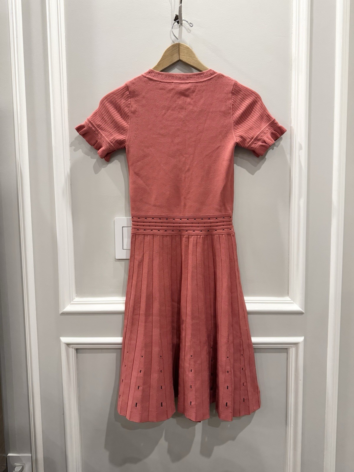 NWT Sandro Paris Etor Pointelle Knit Flare Mini Dress Framboise Rose Pink 36