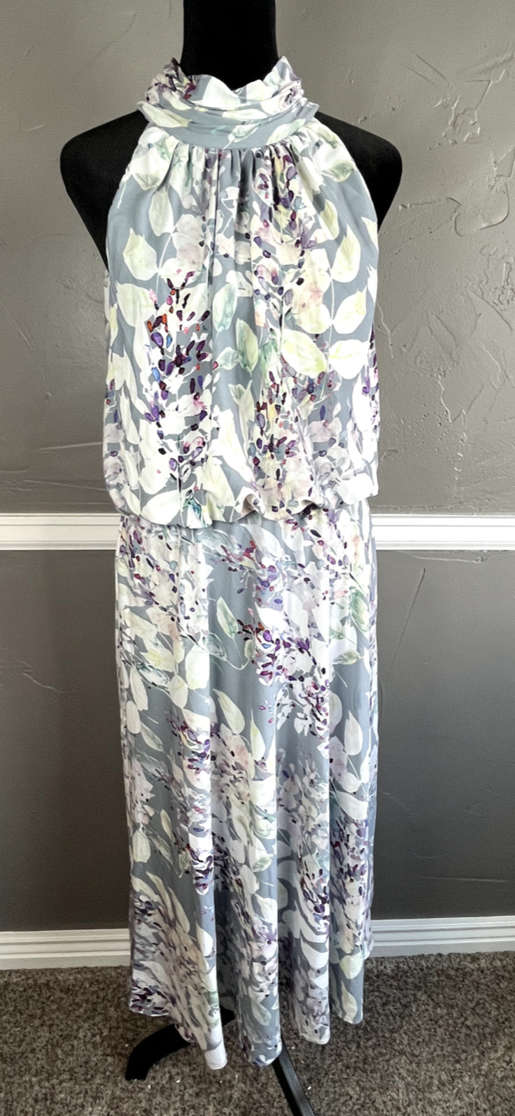 Adrianna Papell Women’s Size S Gray & White Floral Sleeveless Midi Dress