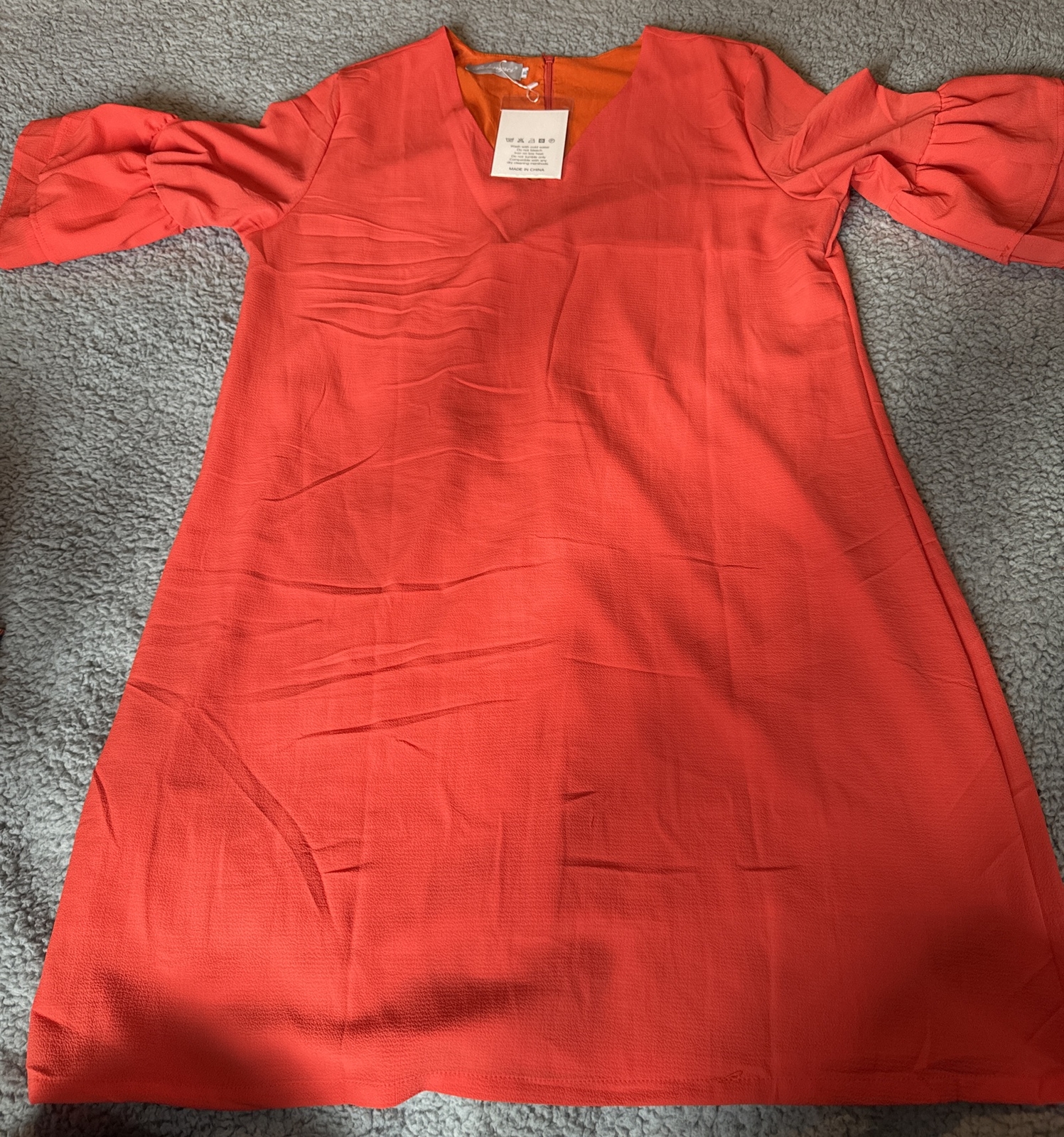 V-Neck Orange Bell Sleeve Shift Dress Mini Dress Sz XL By Belongsci