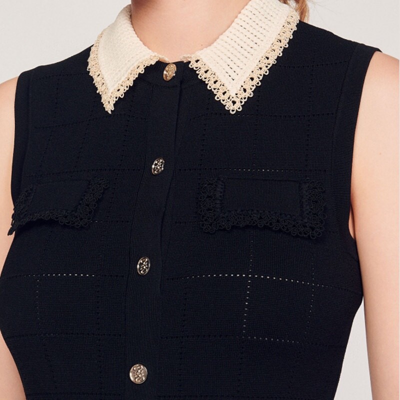 Sandro lace Color contrast sleeveless Knitted dress for Women