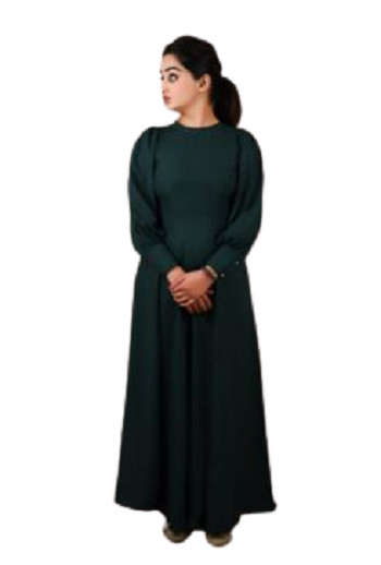 Women Solid Mehndi Green Western Cuff Dress Party Wear Dress Attractive Look