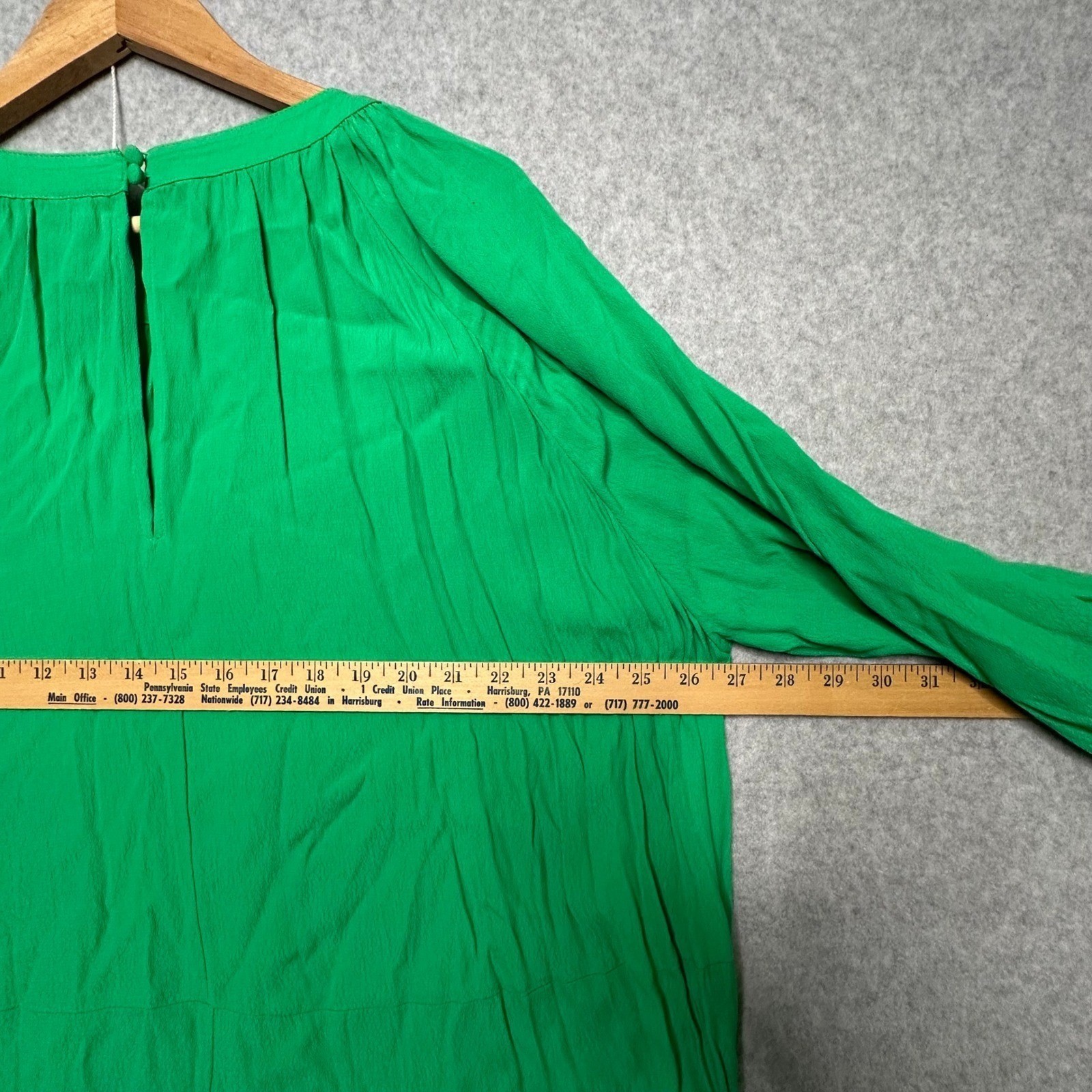 H&M Green Viscose Maxi Dress XXL Long Sleeve Gathered Neck Round Neck Plus Size
