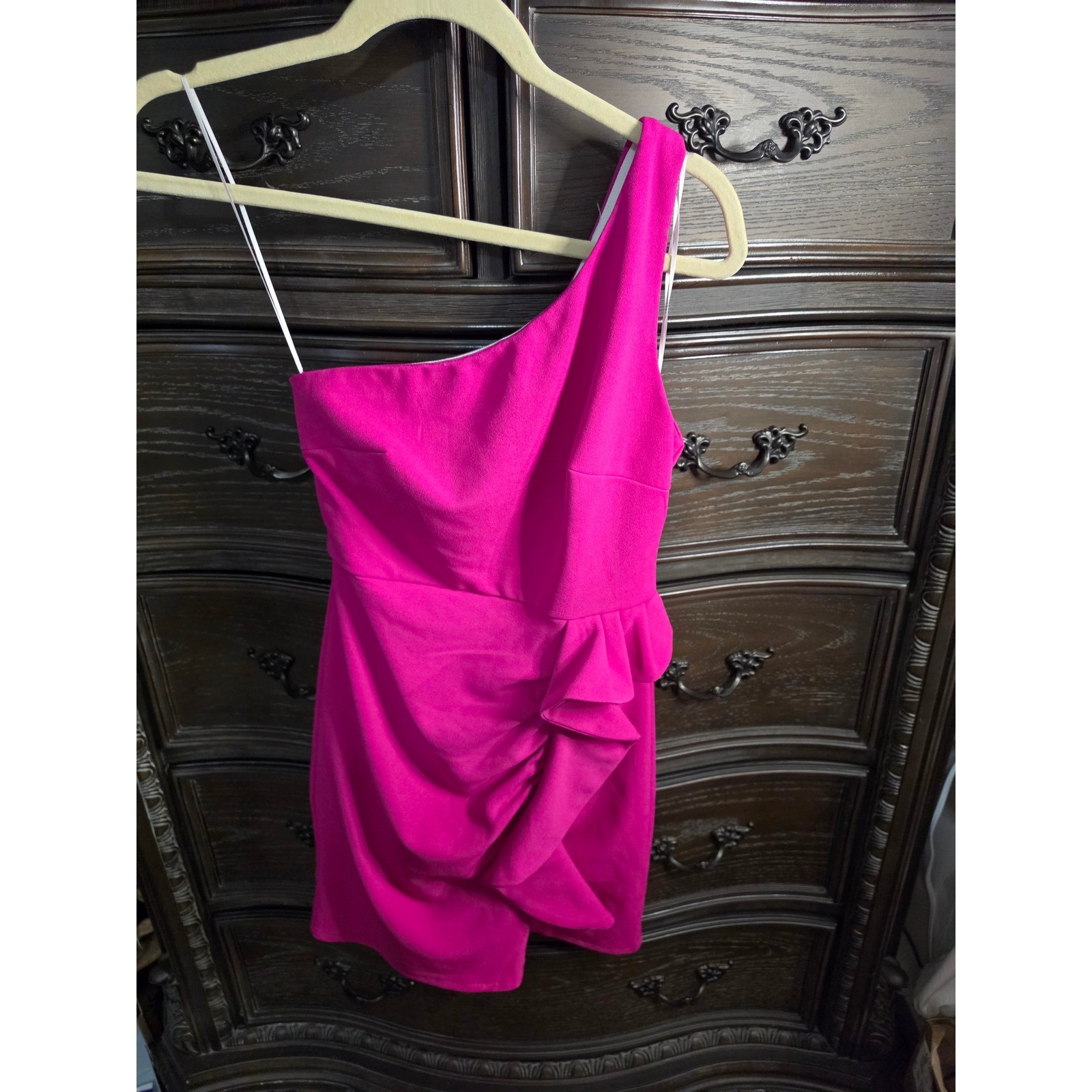 Hello Molly Magenta Pink One Shoulder Ruffle Mini Dress Size 4 Cocktail Party