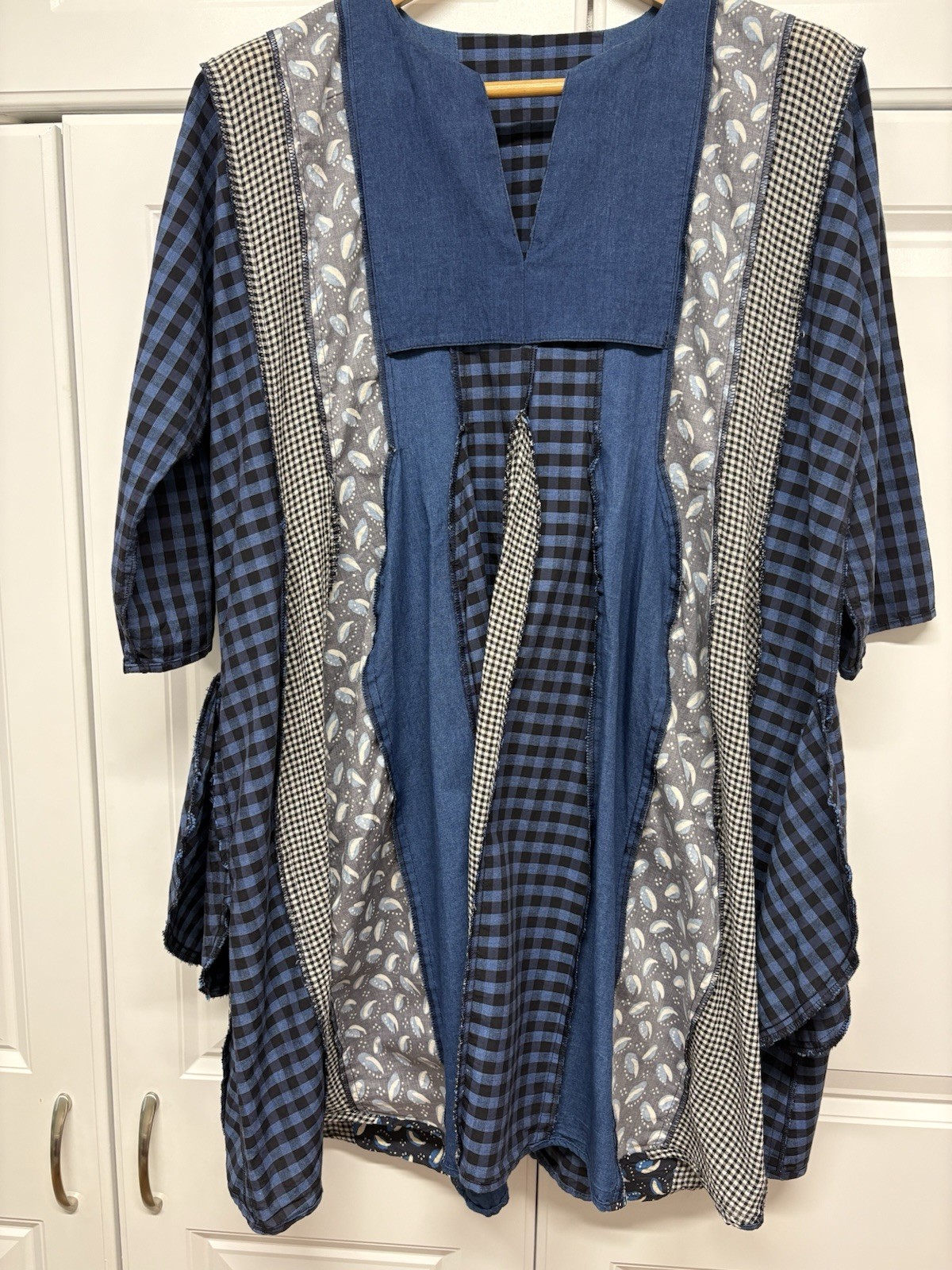 CARON CALLAHAN M Lightweight Cotton Mixed Indigos Combo Aria Dress Side Pockets