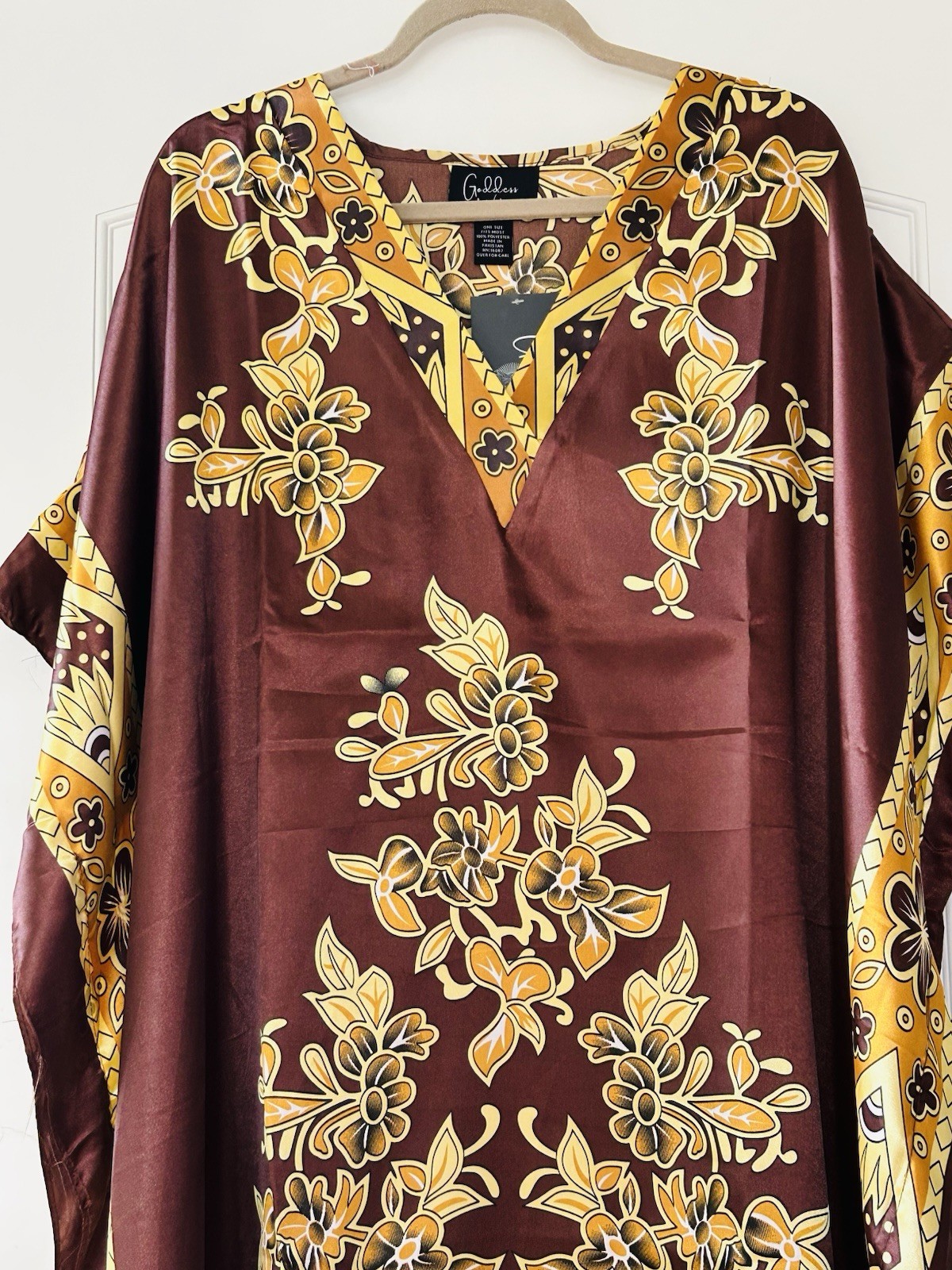 XL/1X/2X/3X New Brown Yellow Gold Print Maxi Kaftan Beach Cover Dress Versace