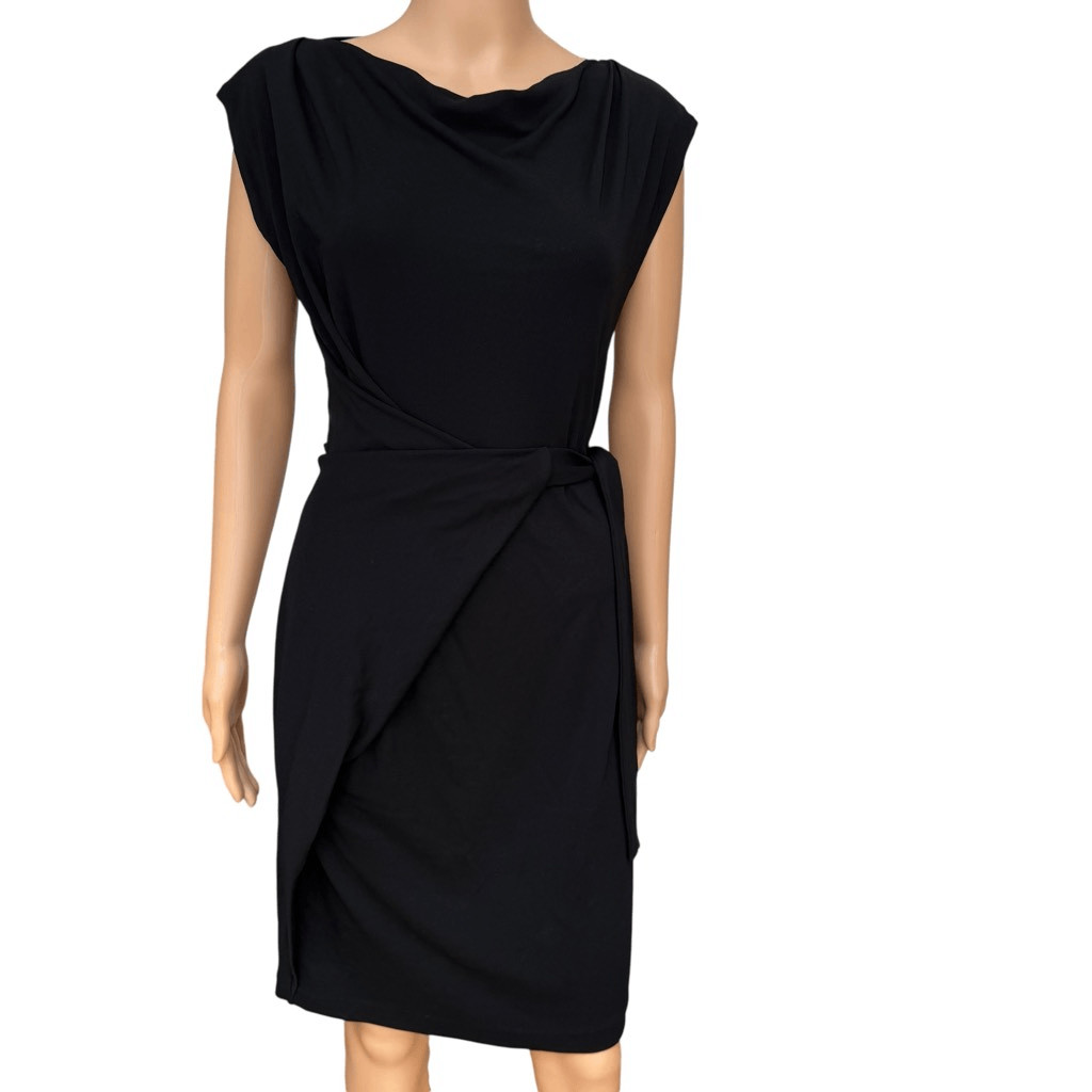 Diane Von Furstenberg Black Cowl Neck Waist Tie Detail Phiala Dress size 10 NWT