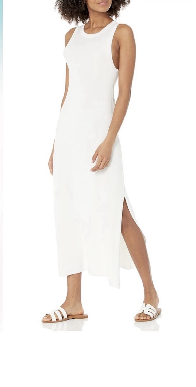 The Drop Gabriela High Neck Maxi Dress Side Slit Whisper White Viscose