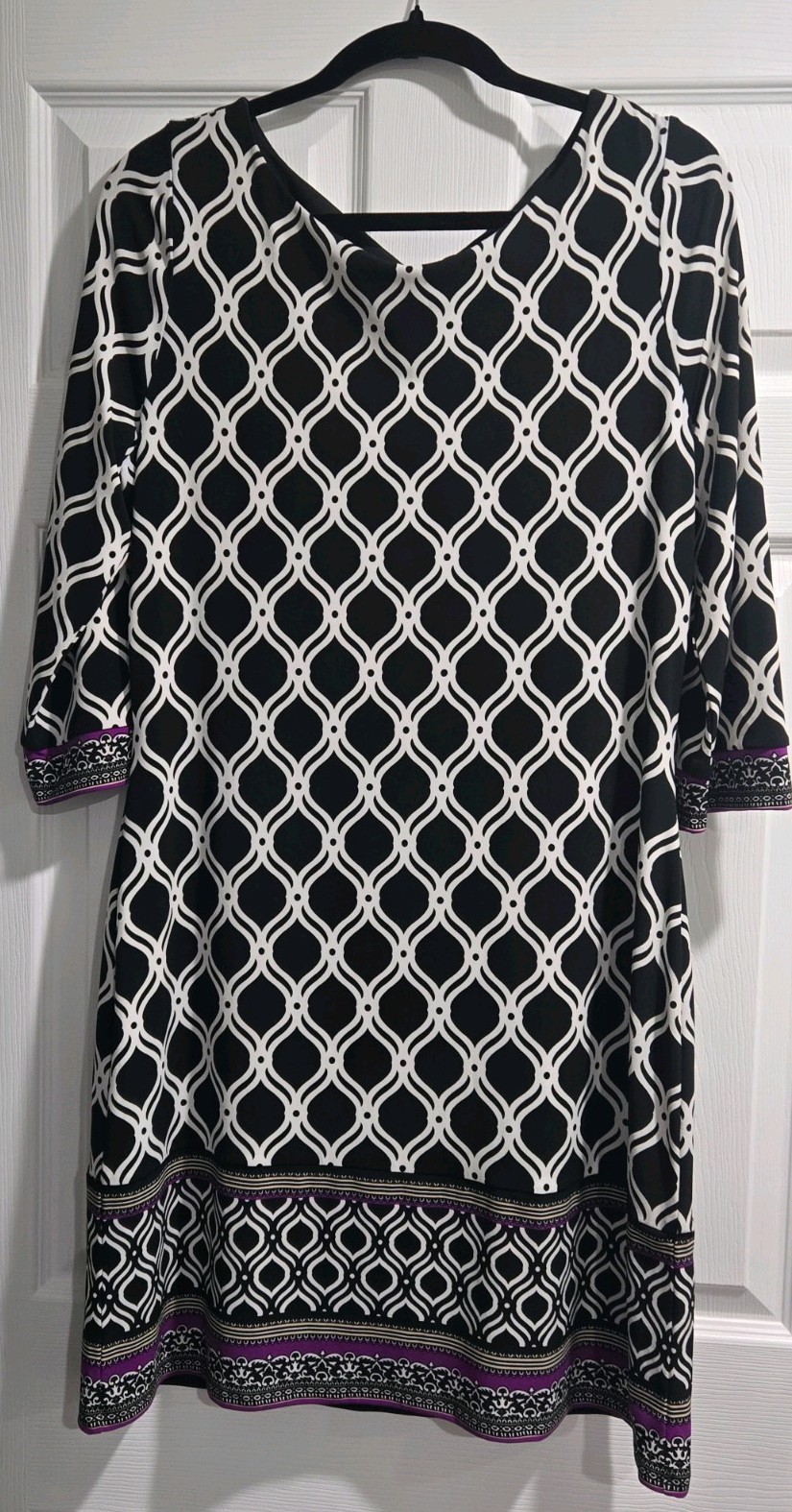 White House Black Market Black And White With Purple Geometric Dress Size Large
