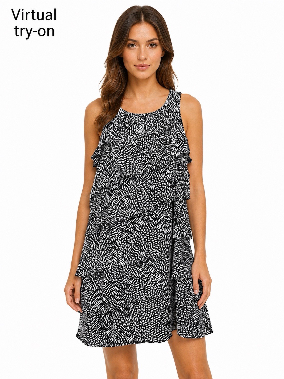 Jessica Howard Women’s Size 16 Black White Tiered Ruffle Sleeveless Dress