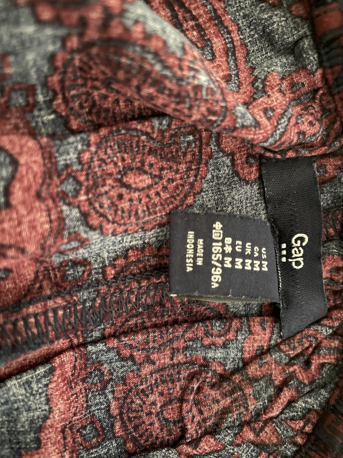 GAP Blue/Burgundy Paisley V-Neck Strappy Tie Waist Maxi Dress, Size M