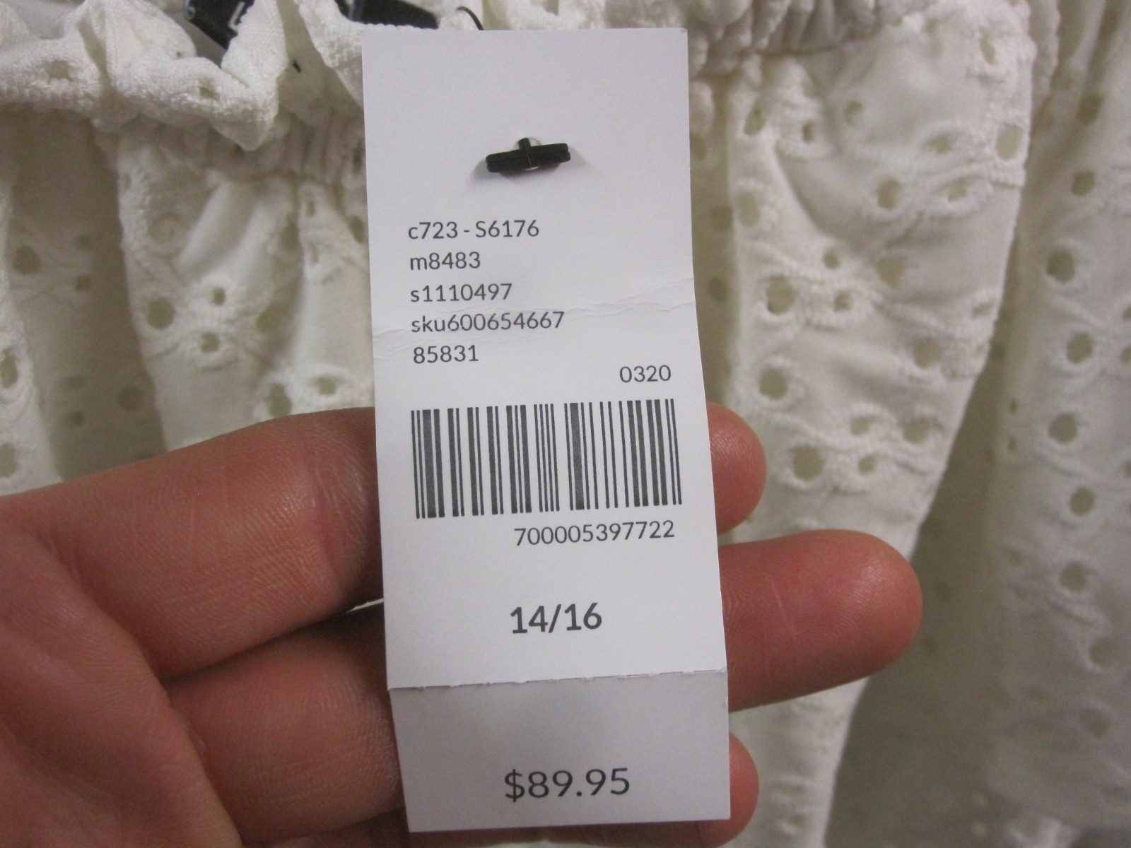Lane Bryant 14-16 Dress Tiered White Eyelet High Low Hem Elastic Neckline