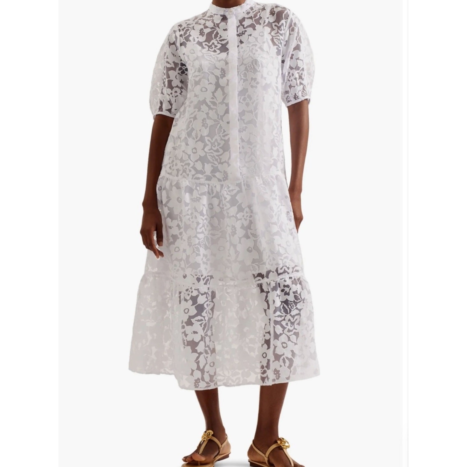Ted Baker Claarey Floral Motif Tiered Midi Dress Oversized Excellent Condition 0