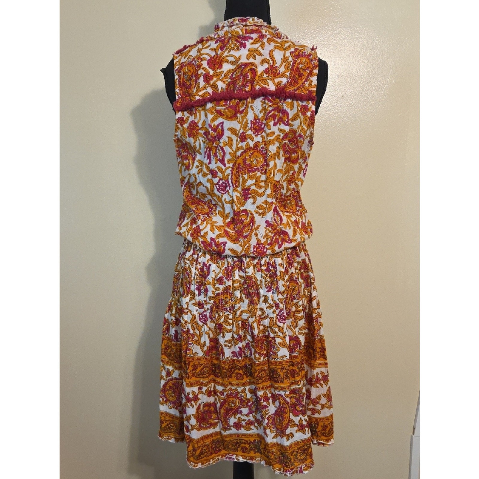 Lola Australia Pink & Orange Floral Paisley Boho Cotton Casual Midi Dress – XS