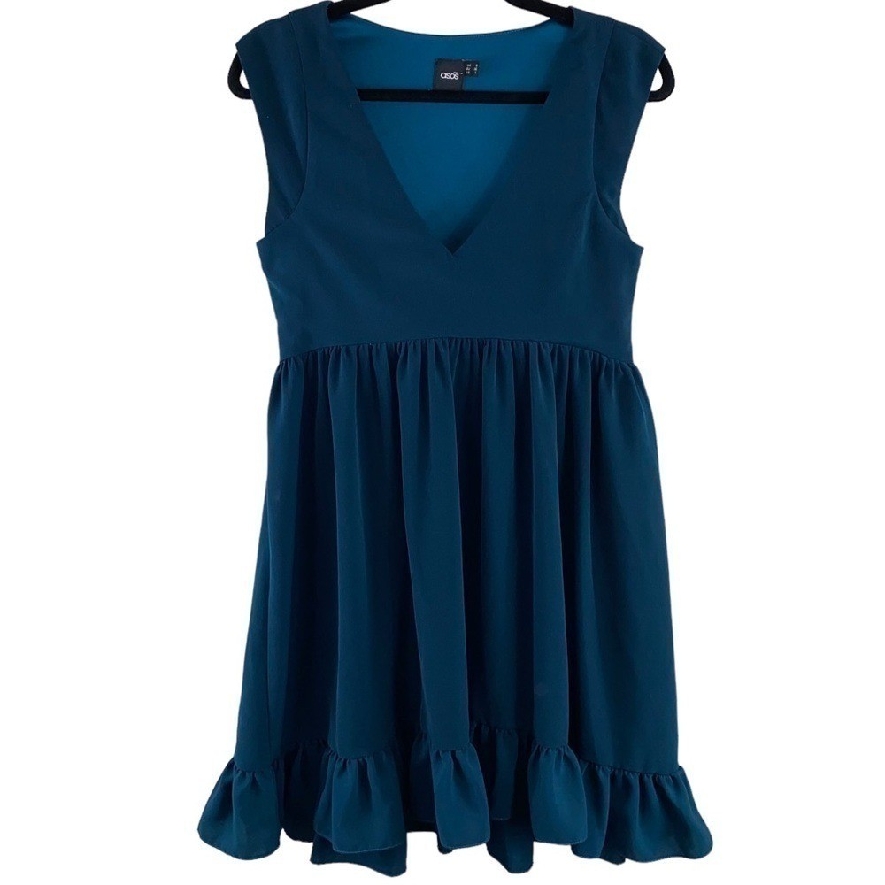 ASOS Blue-Green Teal Ruffle Hem Mini Dress Sz 4