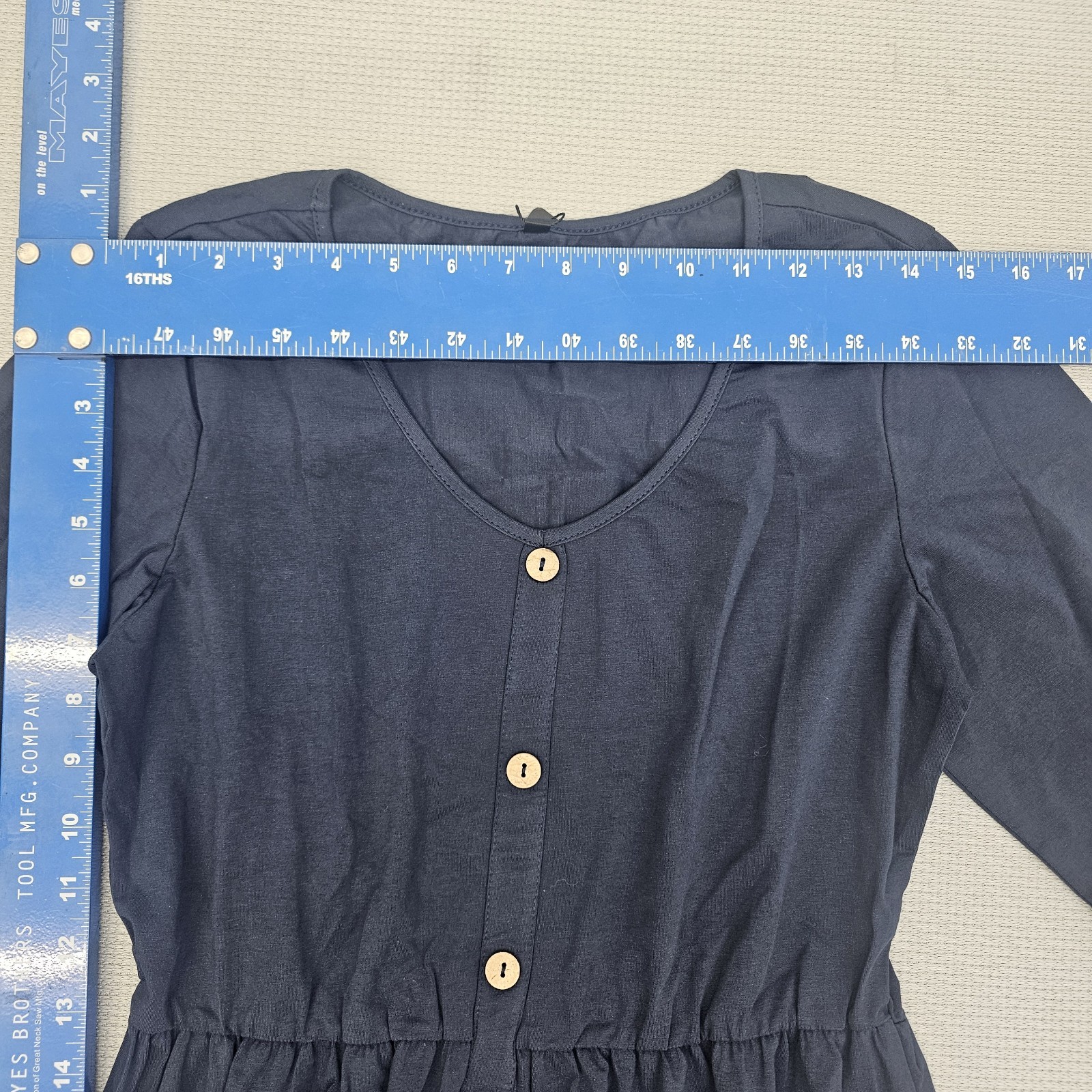 Ouges Womens Button Down Skater Dress Large Navy Pockets Cotton Stretch 0029