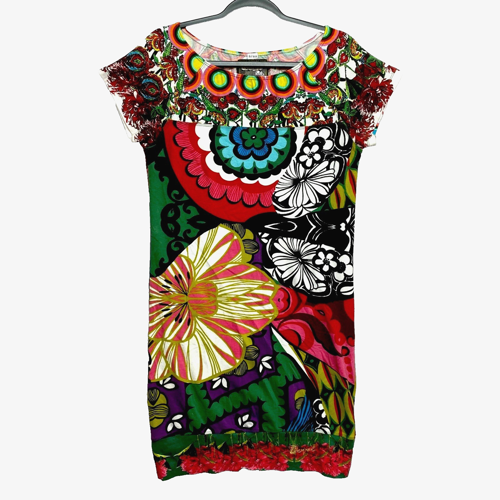 Desigual Dress Womens Medium Short Sleeve All Over Print Klein Baroque
