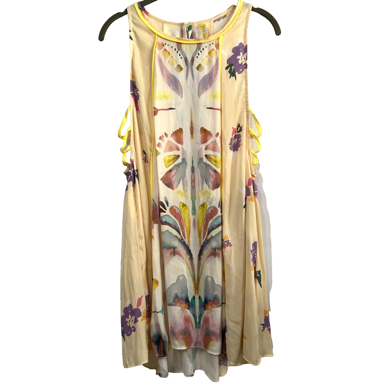 Free People Trapeze Dress Mini S Colorful Sleeveless Open Sides Pleated Strappy