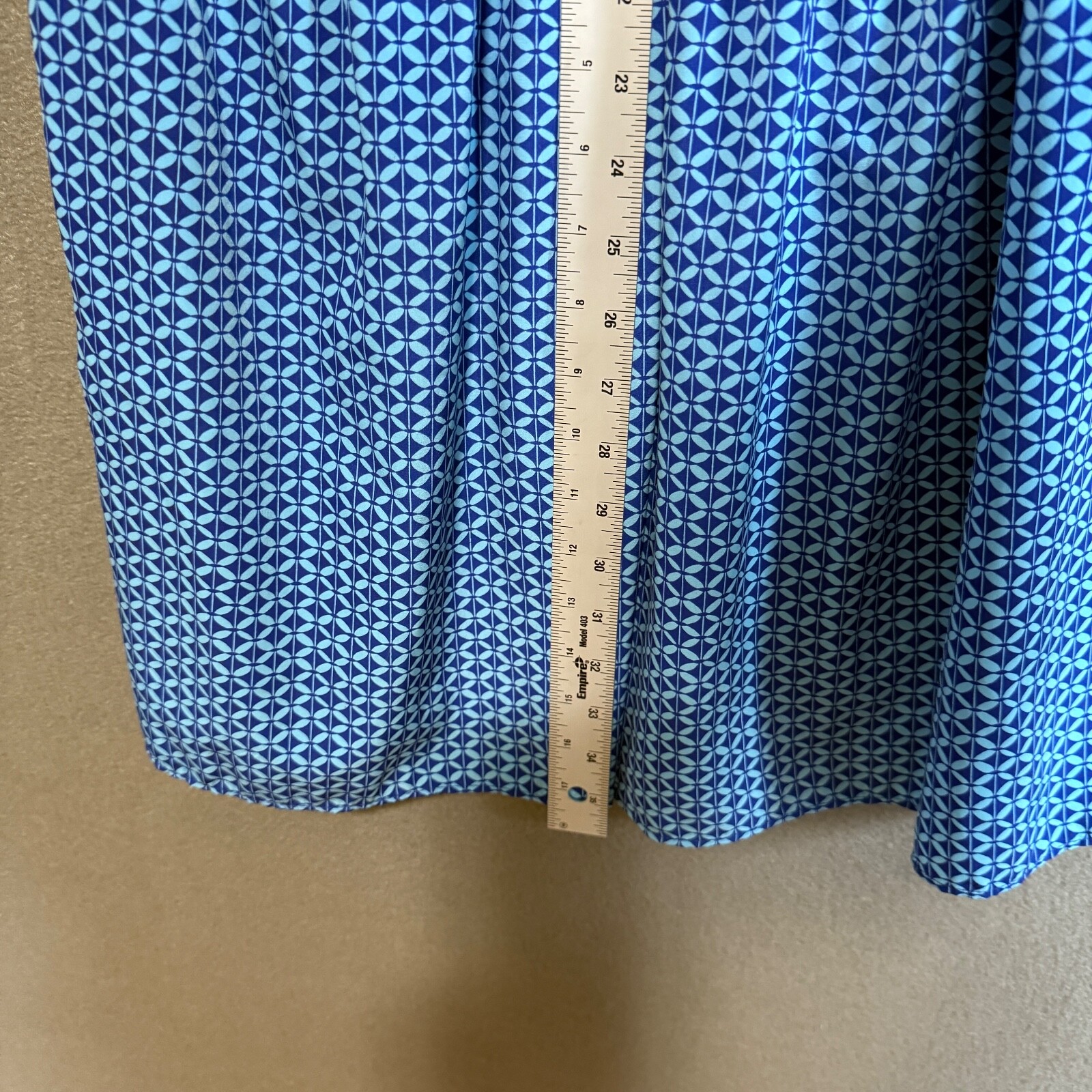 Gap Sleeveless Dress Size M Blue Geometric Print Blouson Tie Neck 100% Polyester