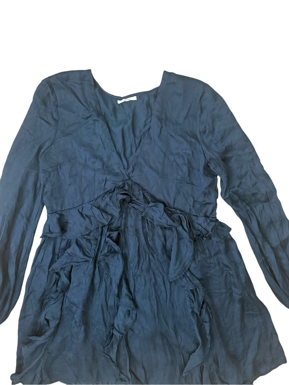 Tularosa Navy Tribal Blue Mini Ruffle V-neck Dress Small