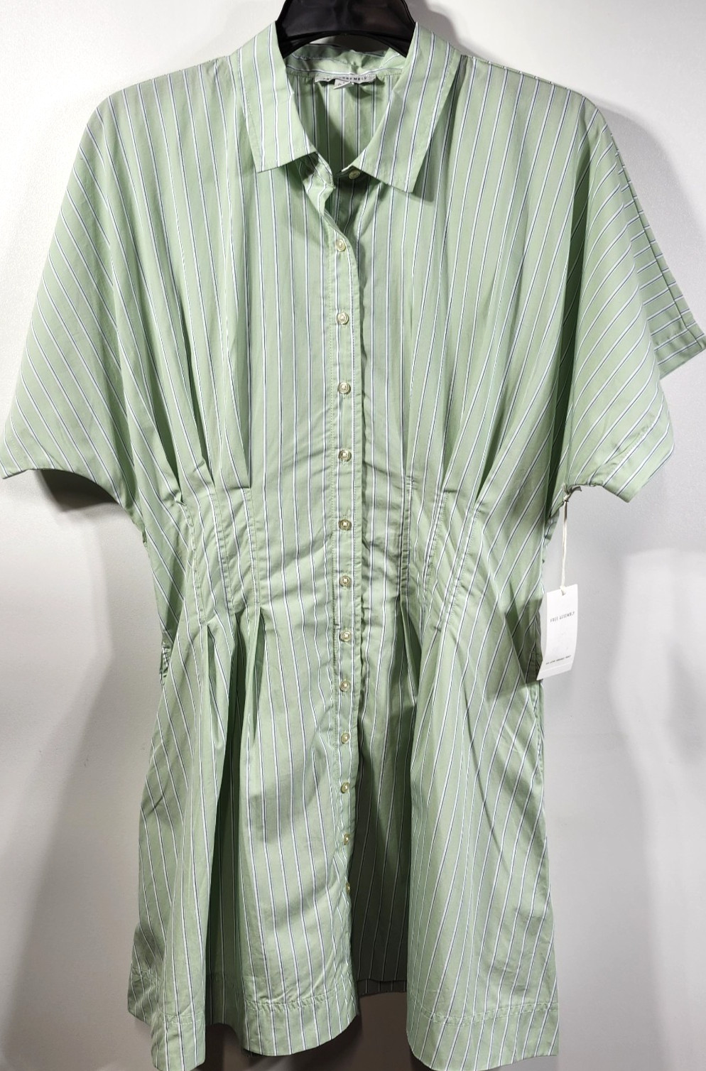 Free Assembly Women’s L Corset Mini Dress Green Striped Button NEW