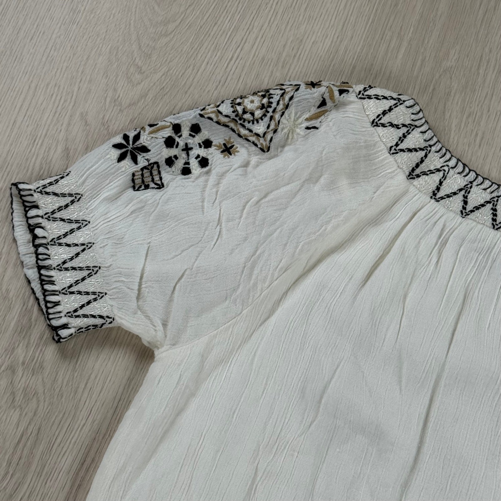 Abercrombie & Fitch White Embroidered Tassel Boho Shift Dress Womens Small