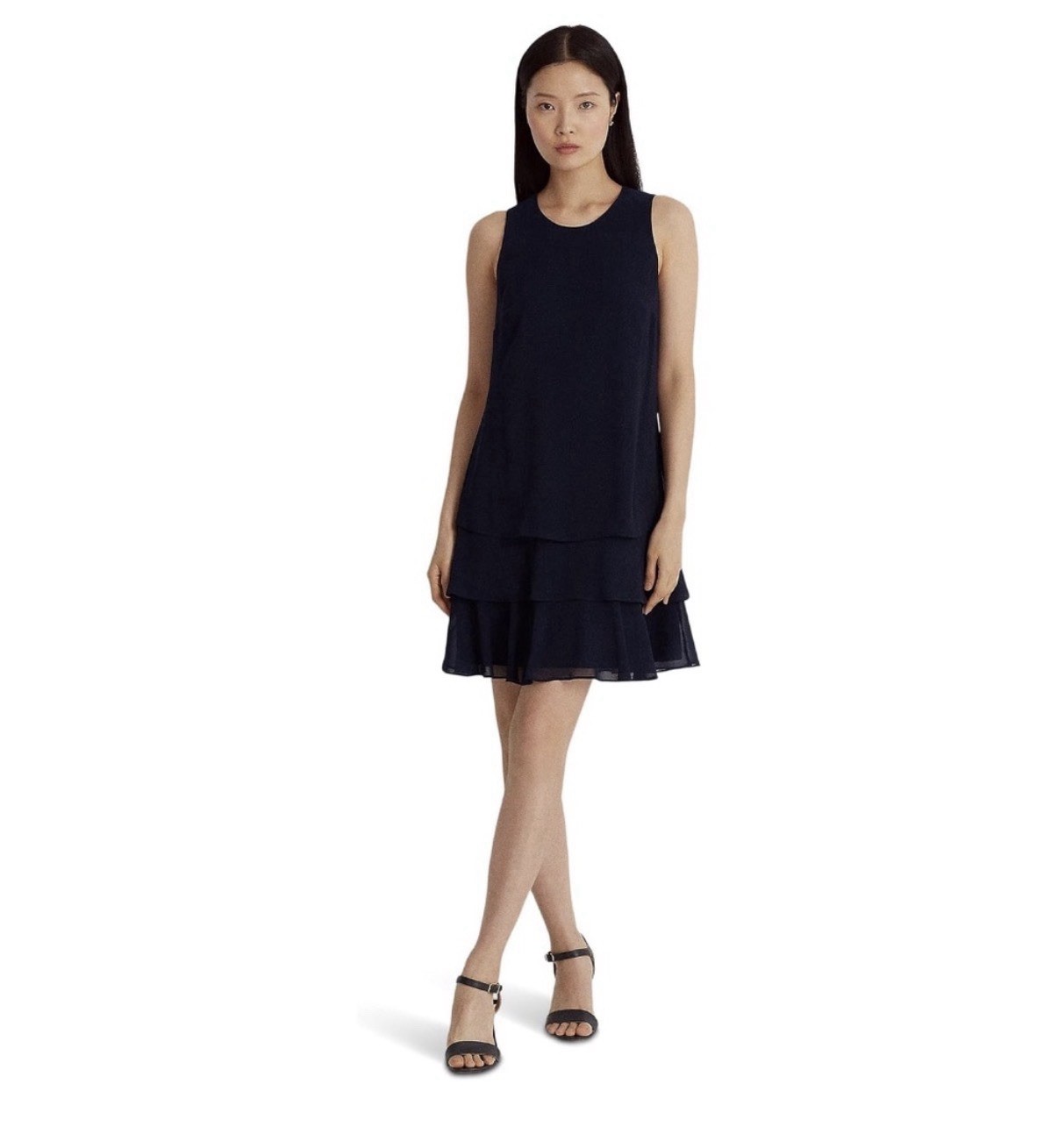 Lauren Ralph Lauren Women’s Navy Crinkle Georgette Shift Dress Size 14