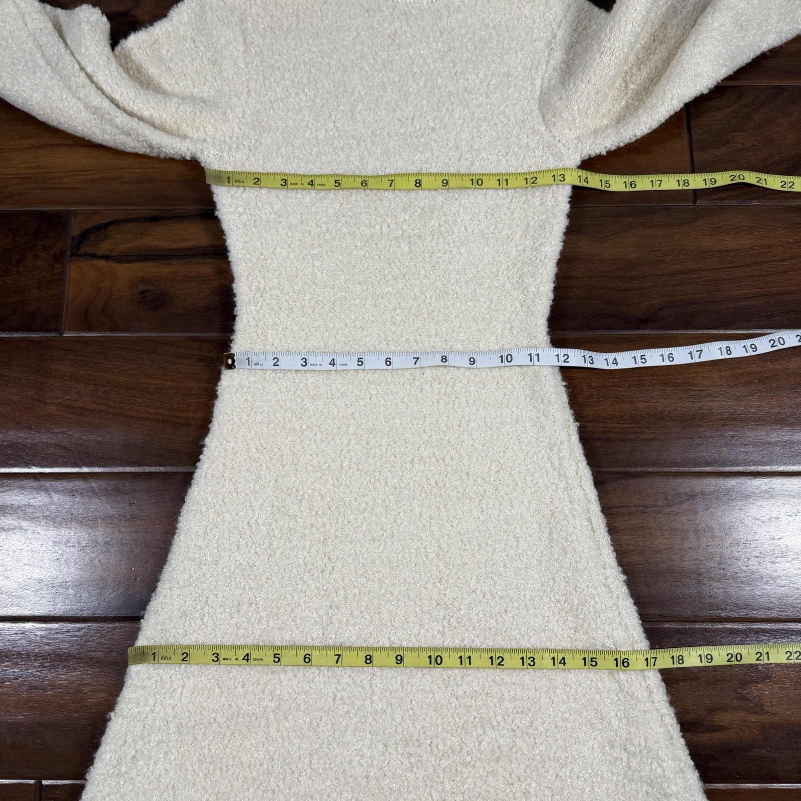 GRLFRND Size XS Ivory Maeko Boucle Thick Knit Midi Sweater Dress Bell Sleeve