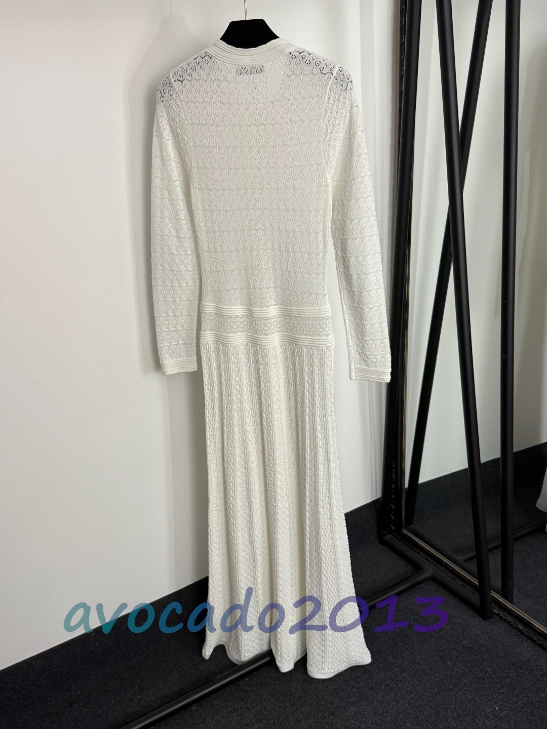 Sandro Women Pearl Button Elegant Hollow Out Long Sleeved Knitted Dress