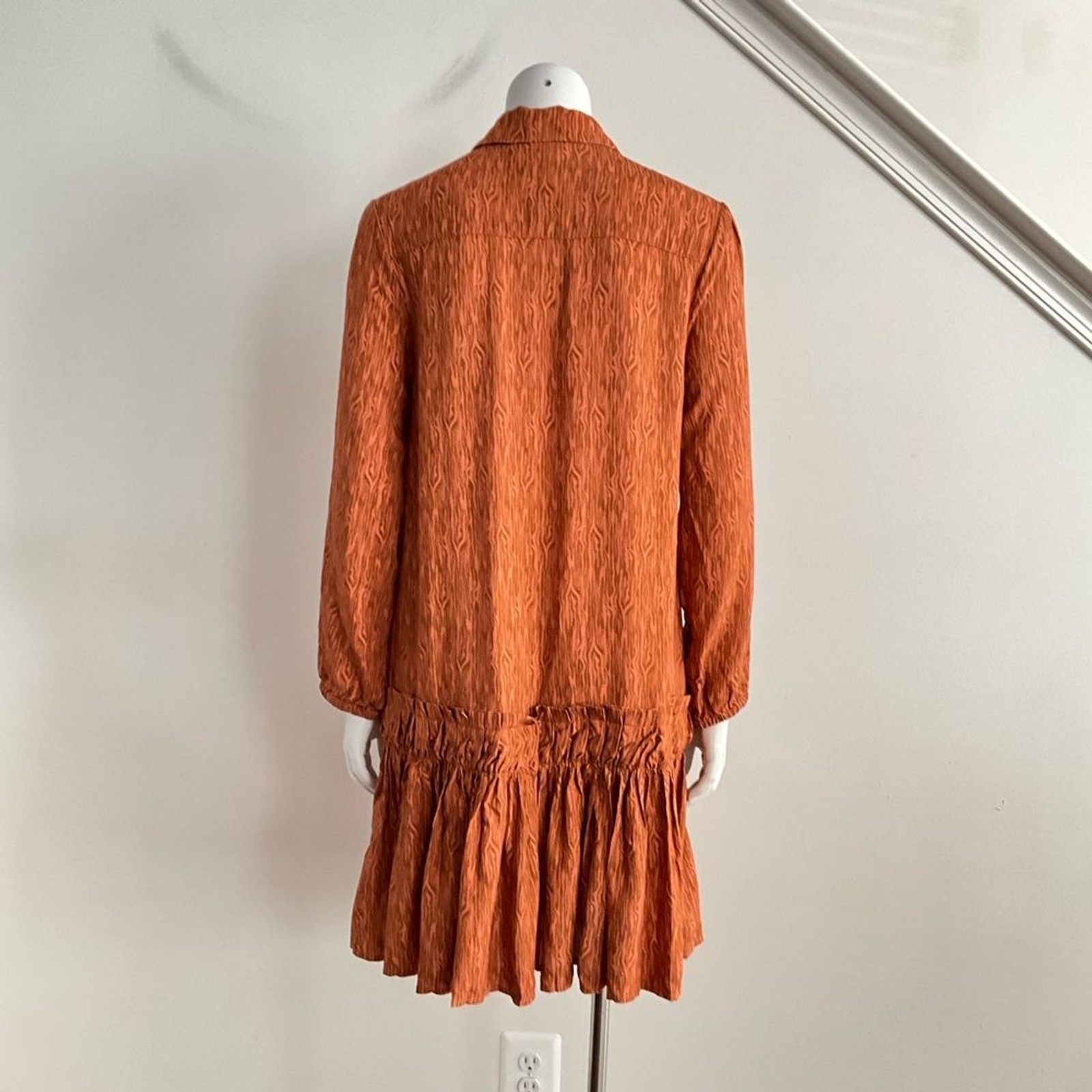 Cotton Poplin Taylor Tillman Harper Long Sleeve Shirt Dress Brown S