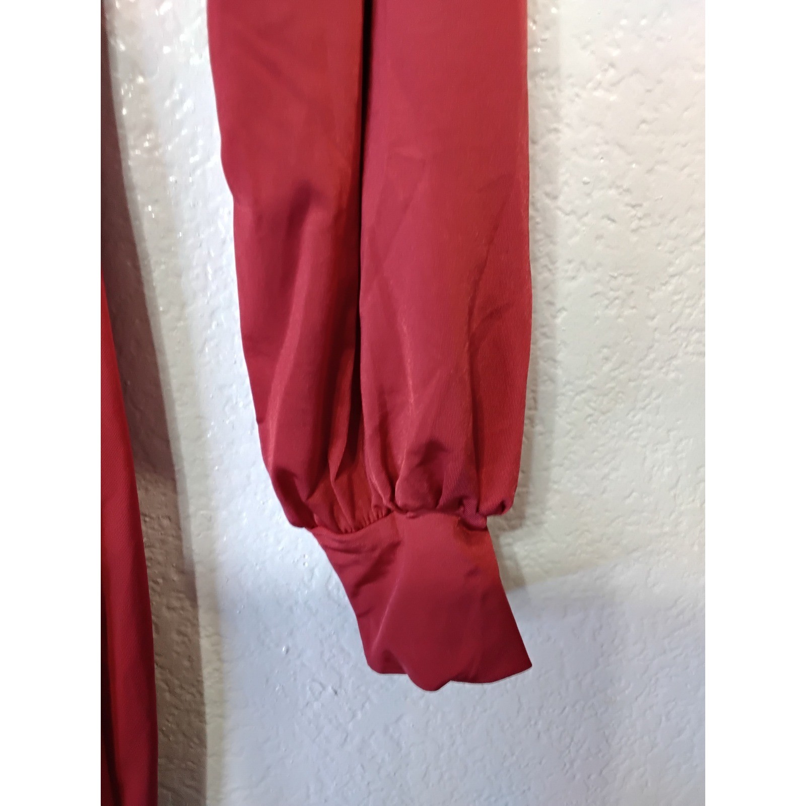 Cameo Rose Red Deep V-Neck Maxi Gown Gold Lion Buckle Long Sleeve Slit Dress(43)