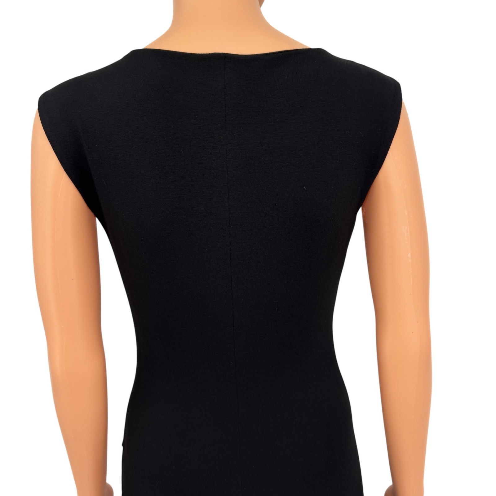 VTG Y2K Cache Black Asymmetric Neckline Bodycon Dress Snake Brooch Made USA Sz M