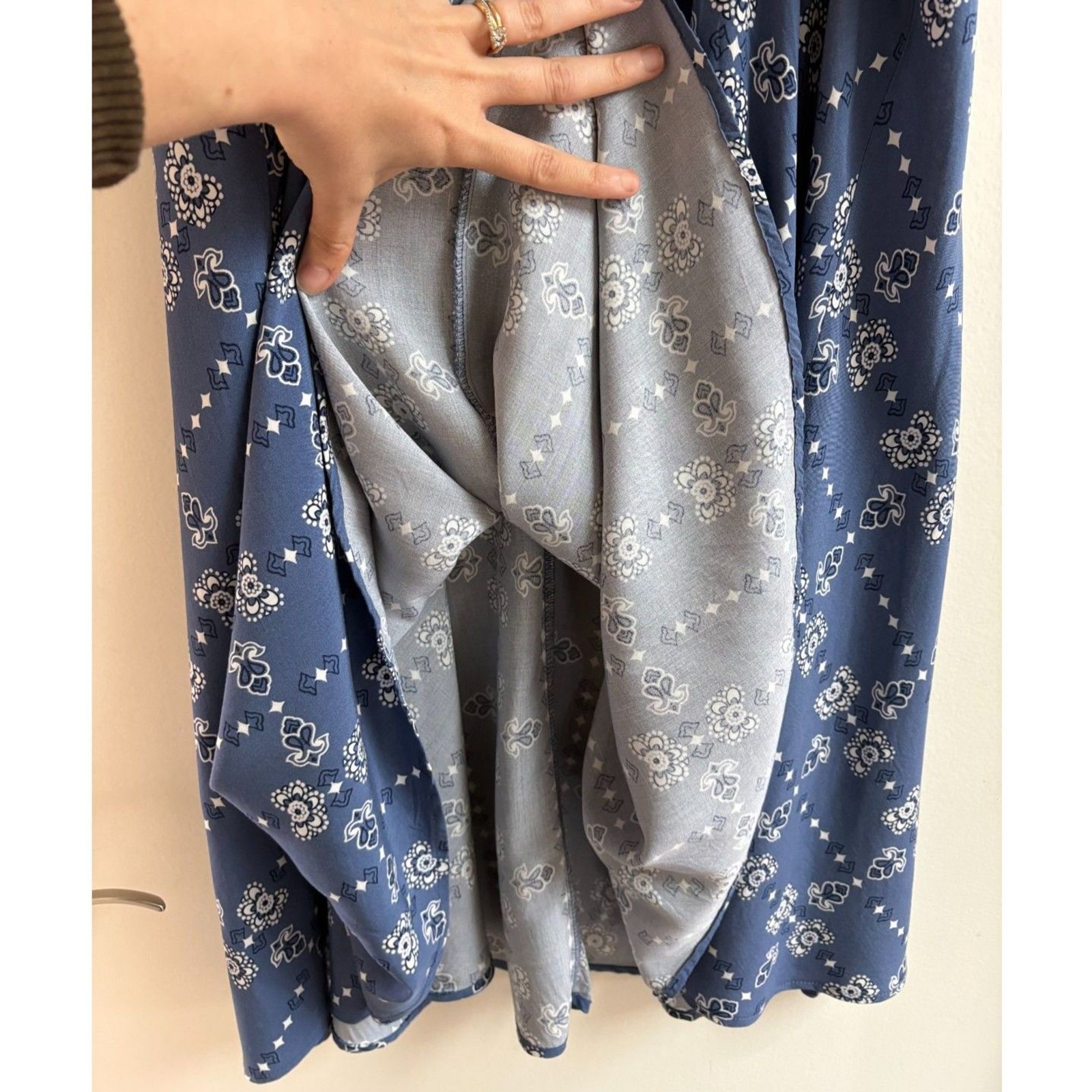Gap Blue Bandana Floral Cami Mini Sundress L Rayon Boho A Line Skater Dress
