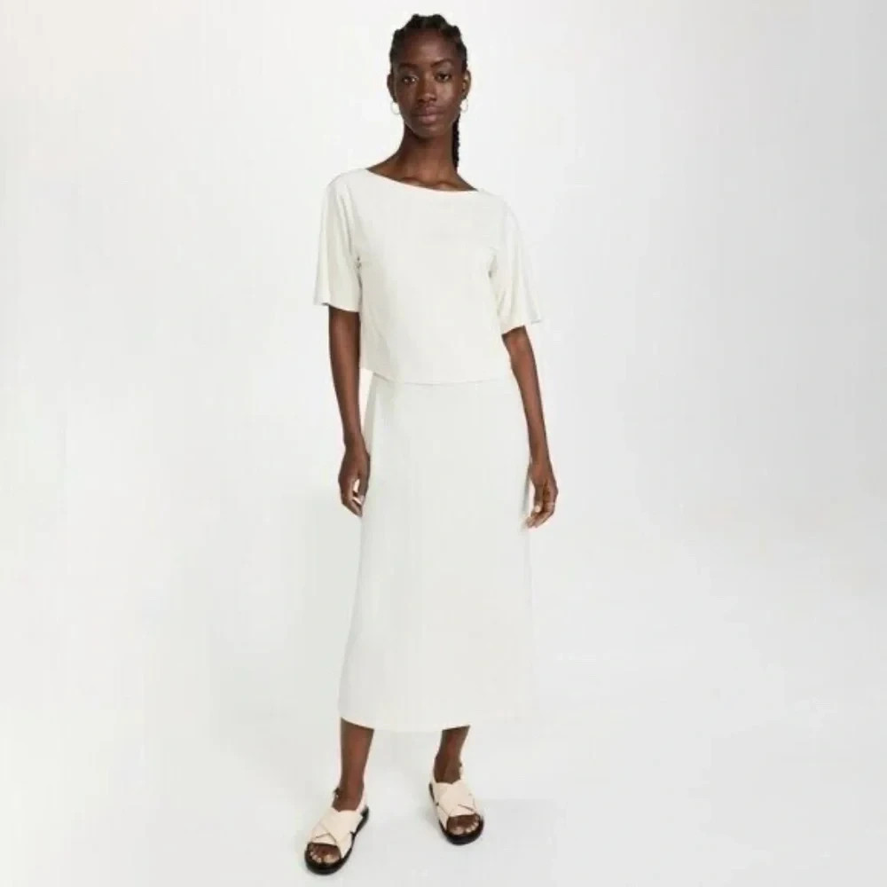 NWT Theory Women’s Midi Easy Back Layer Dress sz M Cream/Ecru $265