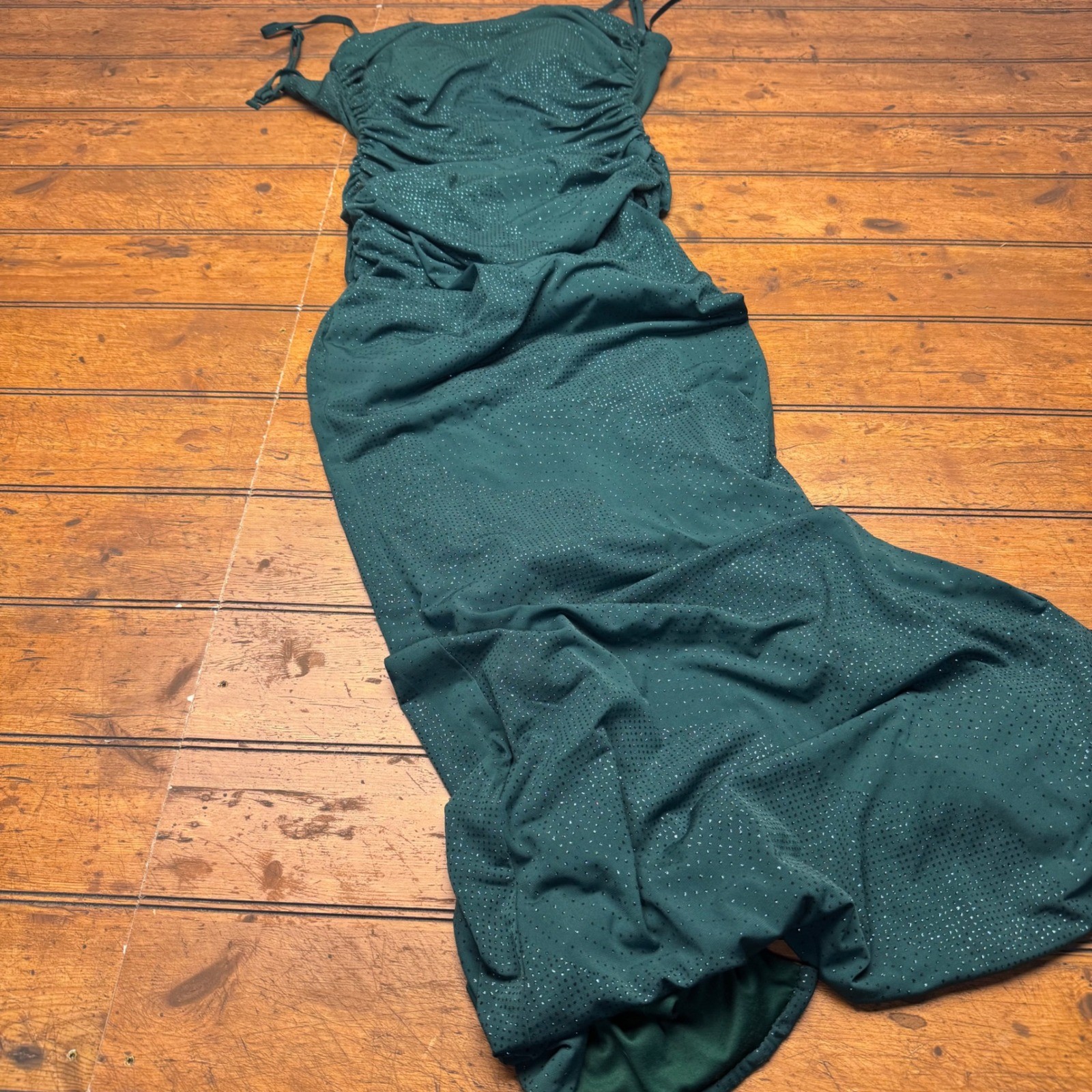 Windsor Emerald Green Glitter Ruched Maxi Dress Side Slit Size S 29203811FS